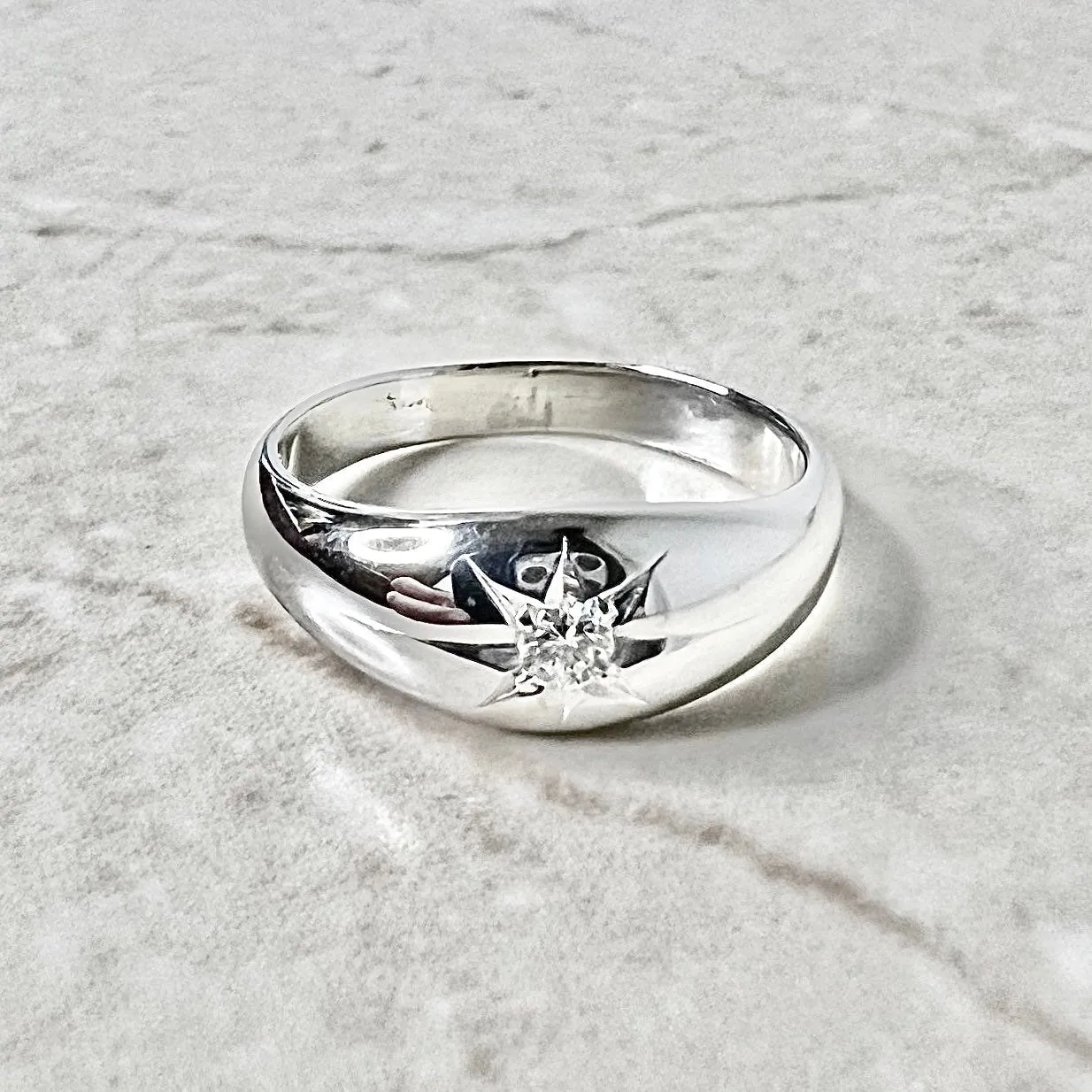 Antique 14 Karat White Gold Gypsy Diamond Solitaire Ring