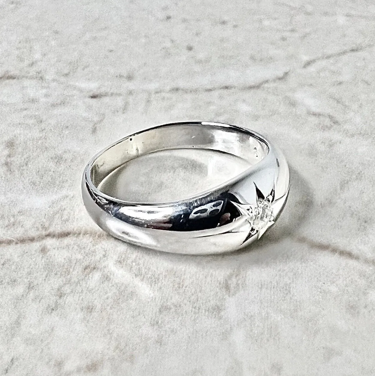 Antique 14 Karat White Gold Gypsy Diamond Solitaire Ring