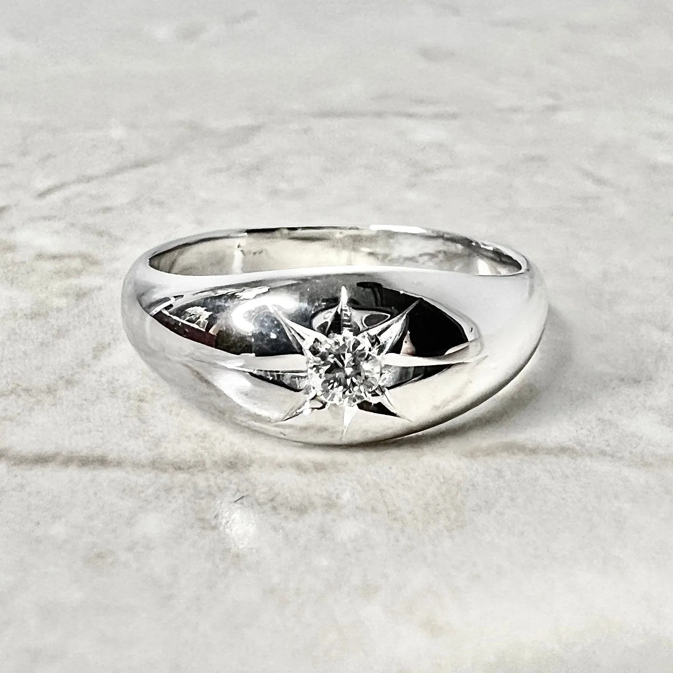 Antique 14 Karat White Gold Gypsy Diamond Solitaire Ring