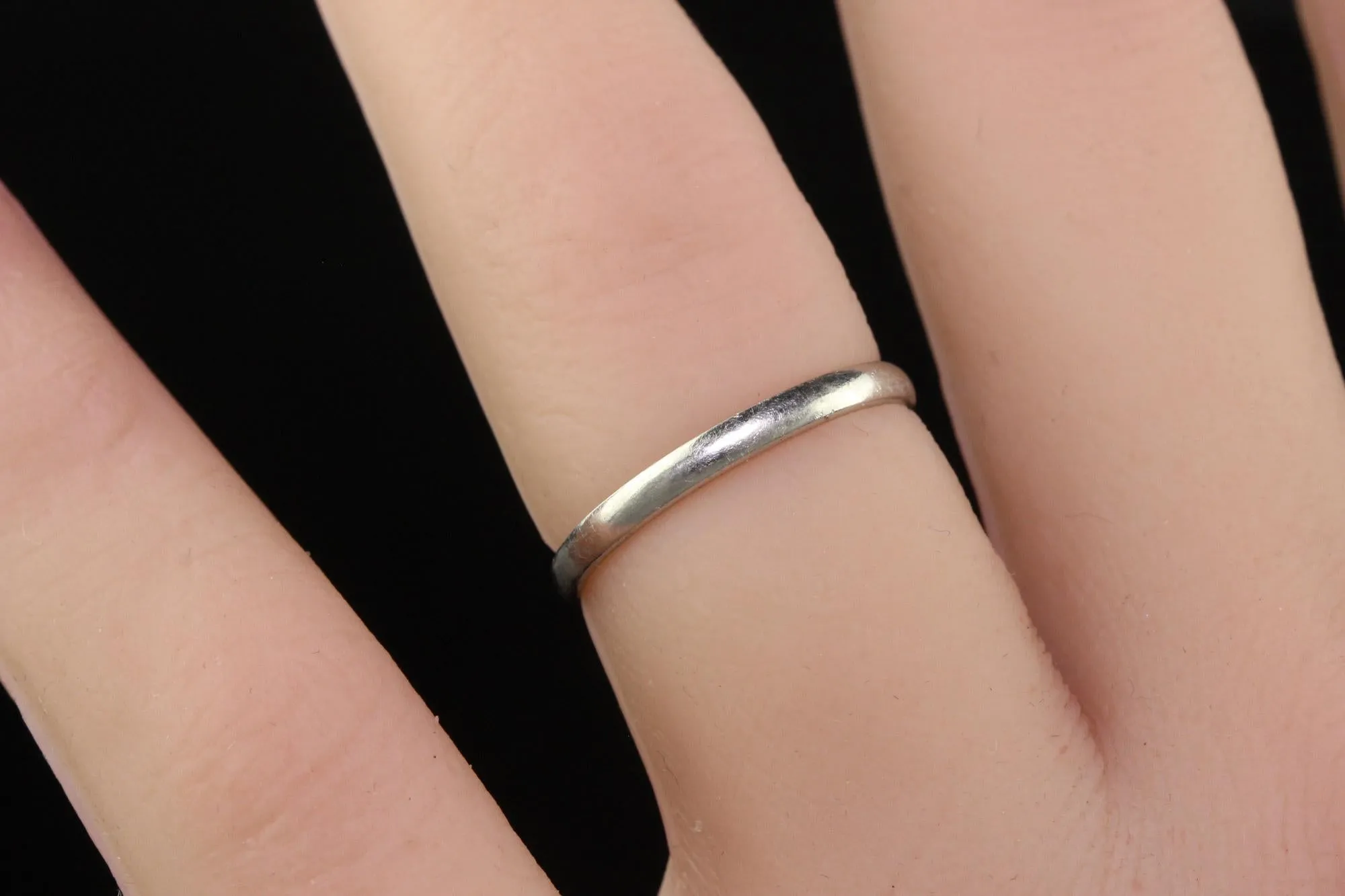 Antique Art Deco Platinum Classic Thin Wedding Band - Size 5 1/4