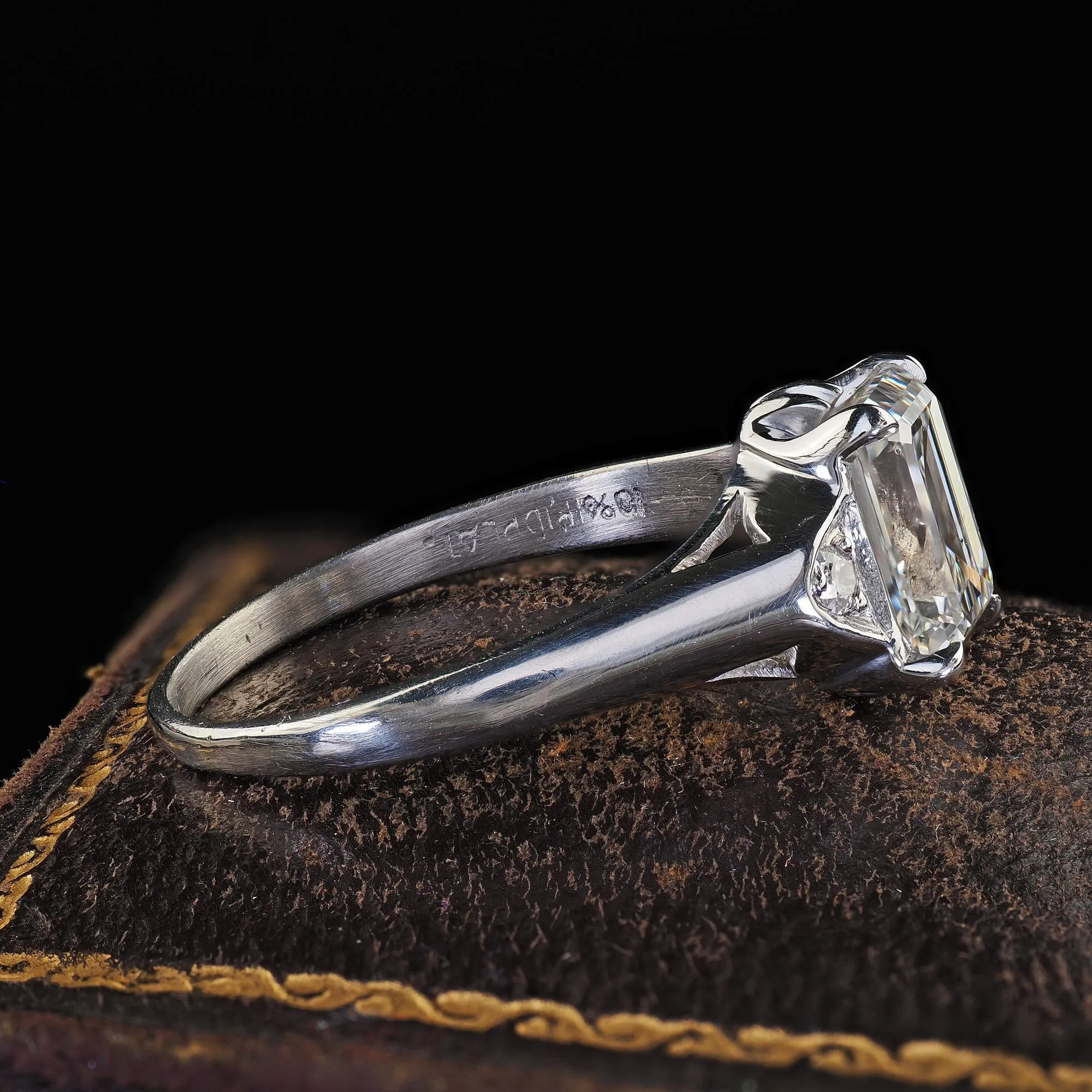 Antique Art Deco Platinum Emerald Cut Diamond Engagement Ring - GIA