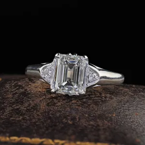 Antique Art Deco Platinum Emerald Cut Diamond Engagement Ring - GIA