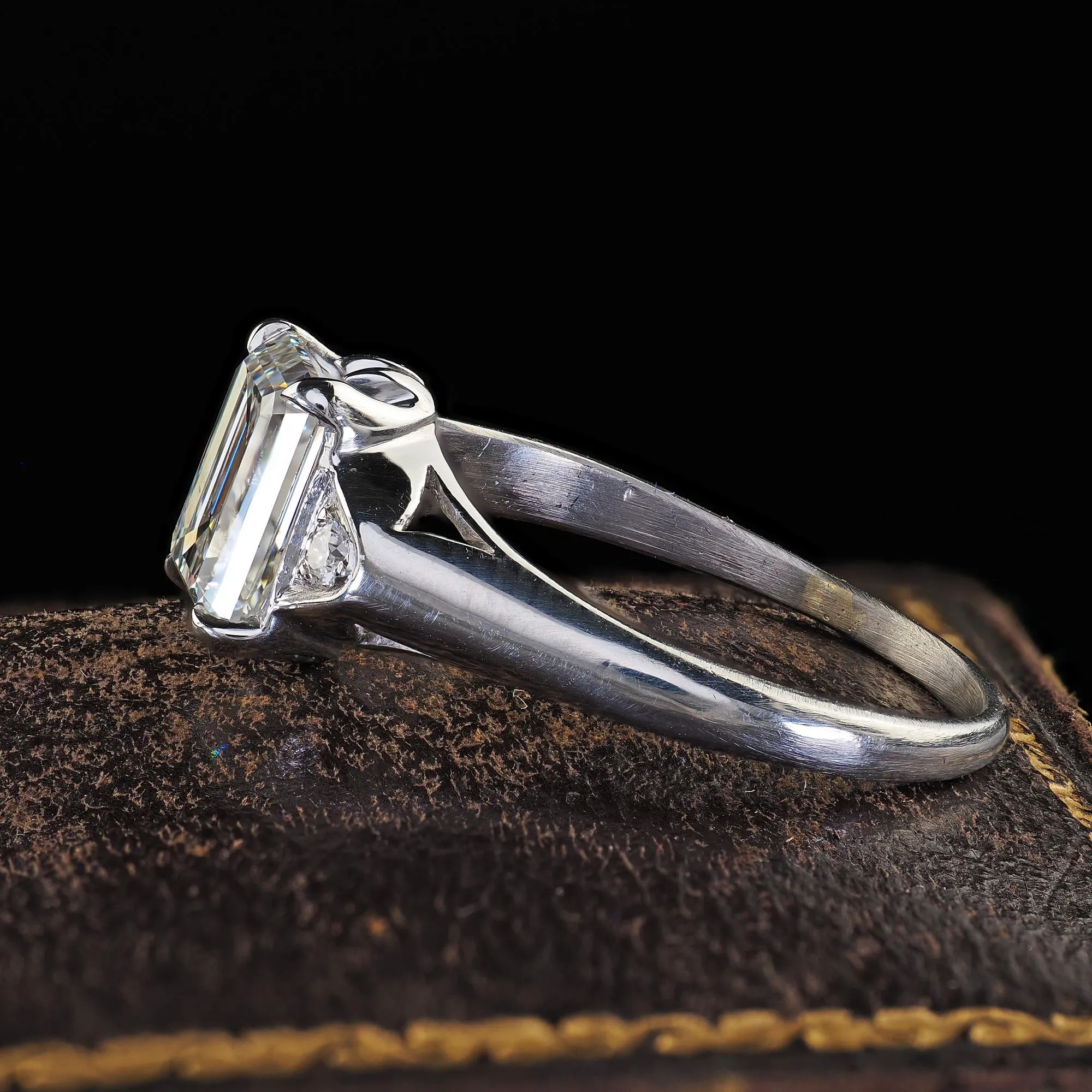 Antique Art Deco Platinum Emerald Cut Diamond Engagement Ring - GIA