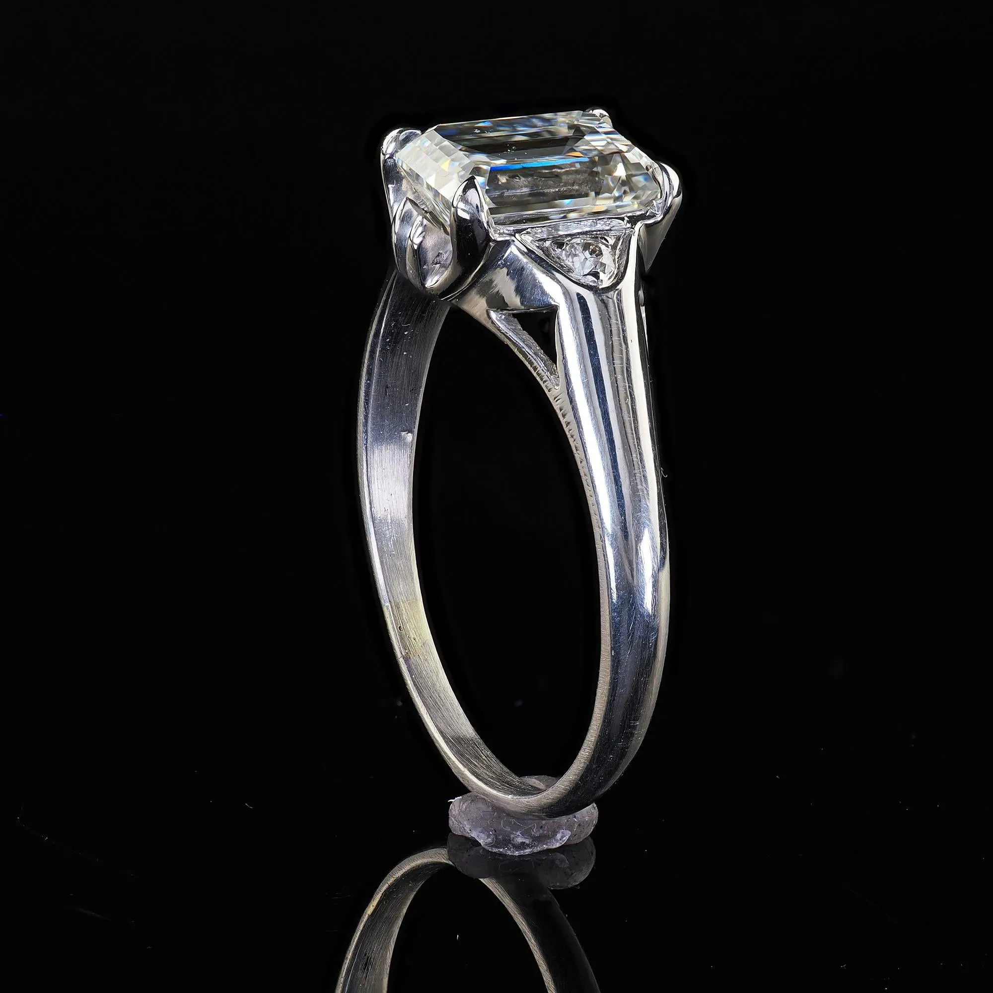 Antique Art Deco Platinum Emerald Cut Diamond Engagement Ring - GIA