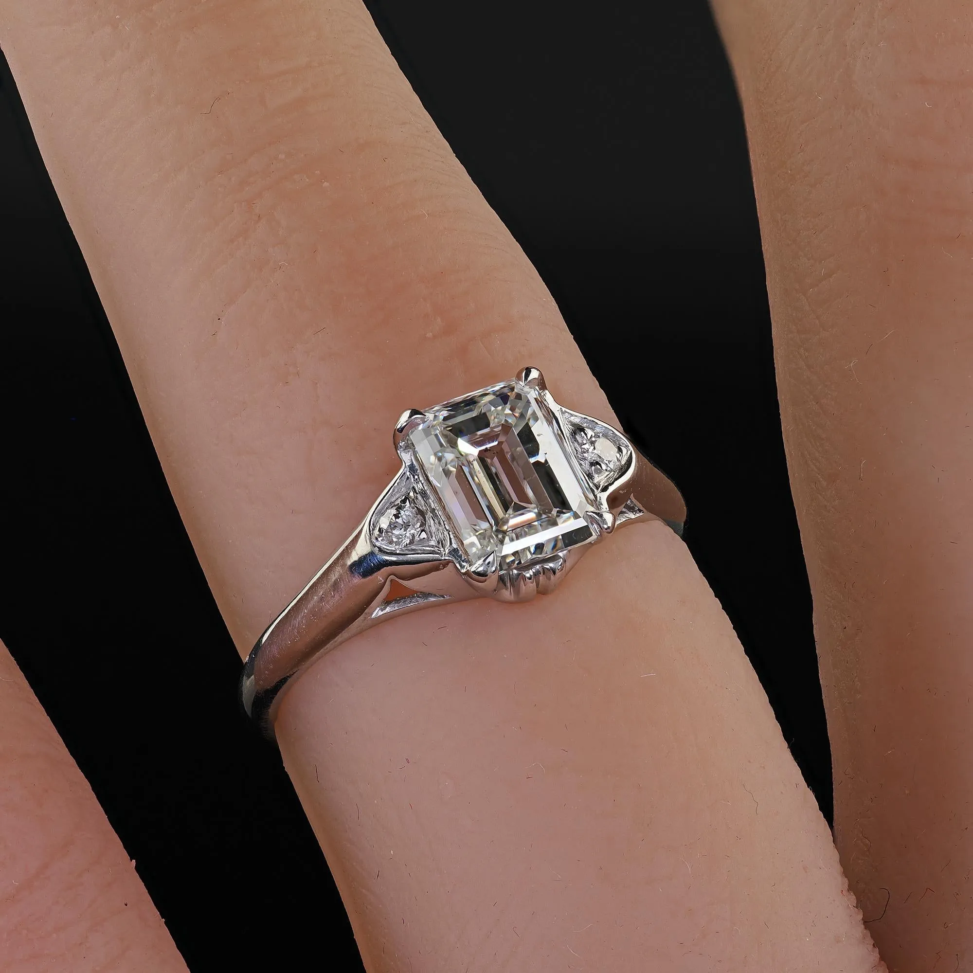 Antique Art Deco Platinum Emerald Cut Diamond Engagement Ring - GIA