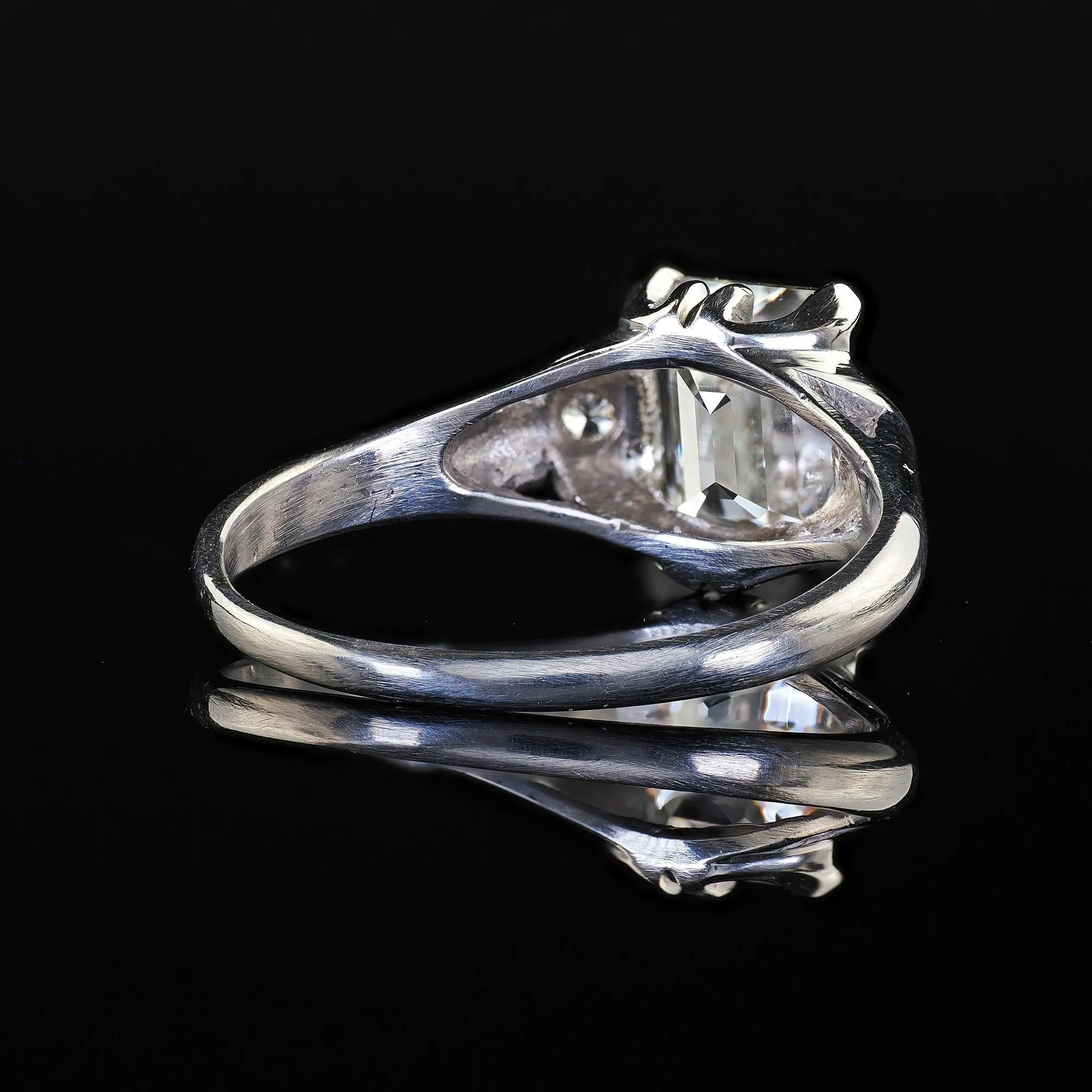 Antique Art Deco Platinum Emerald Cut Diamond Engagement Ring - GIA