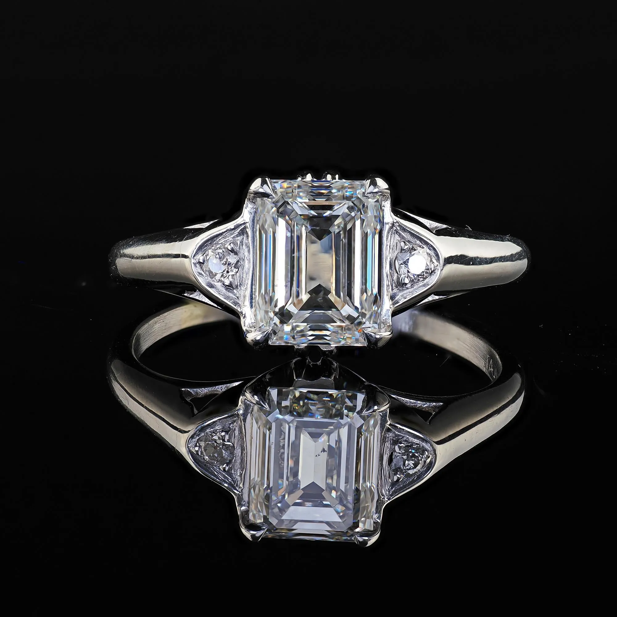 Antique Art Deco Platinum Emerald Cut Diamond Engagement Ring - GIA