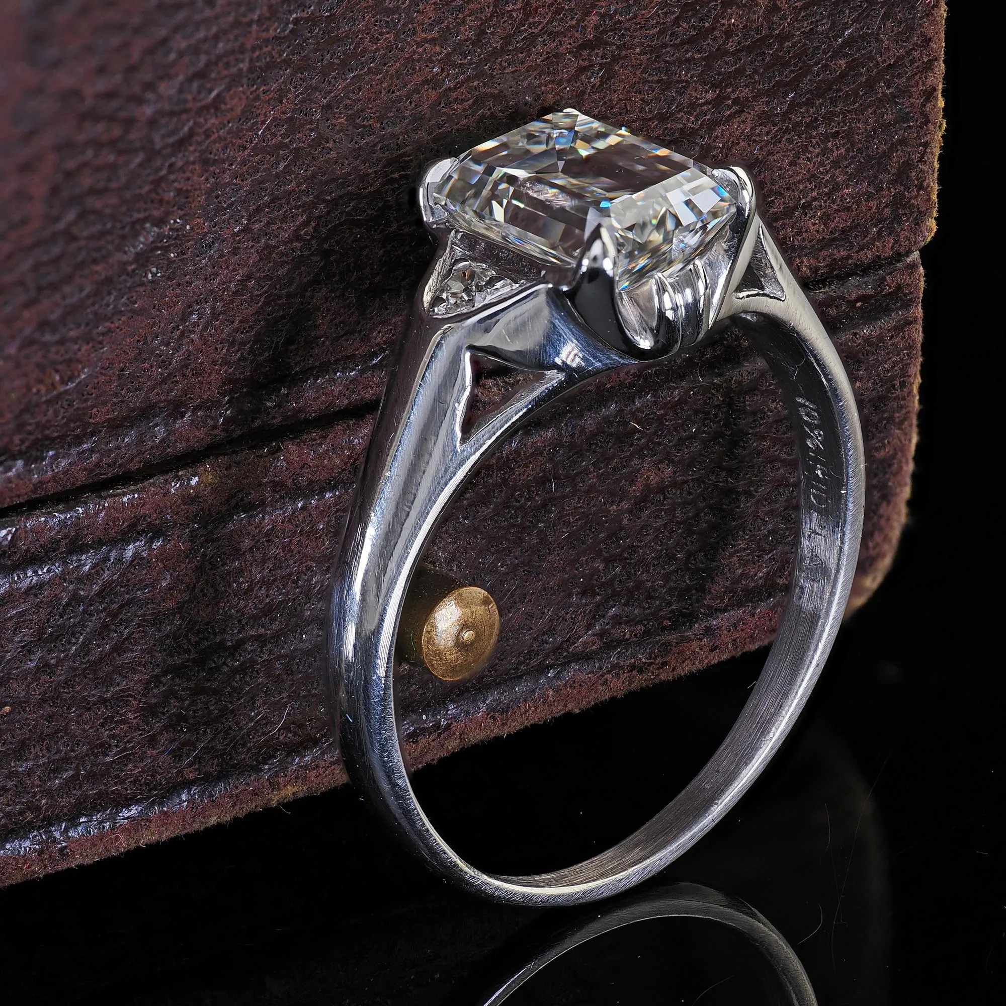 Antique Art Deco Platinum Emerald Cut Diamond Engagement Ring - GIA