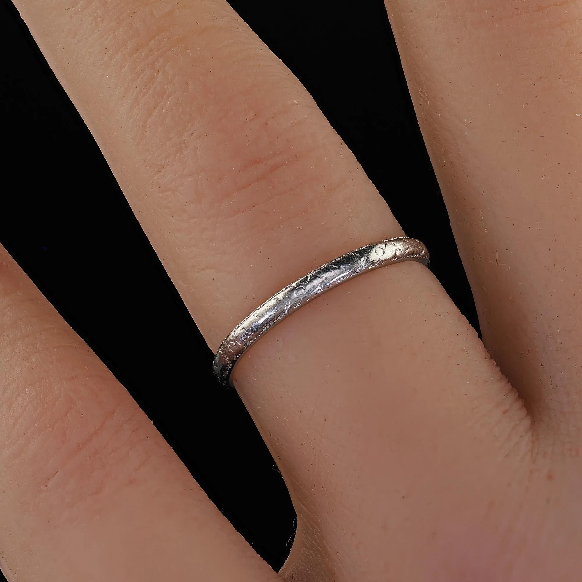 Antique Art Deco Platinum Engraved Wedding Band Circa 1925 - Size 6 1/4