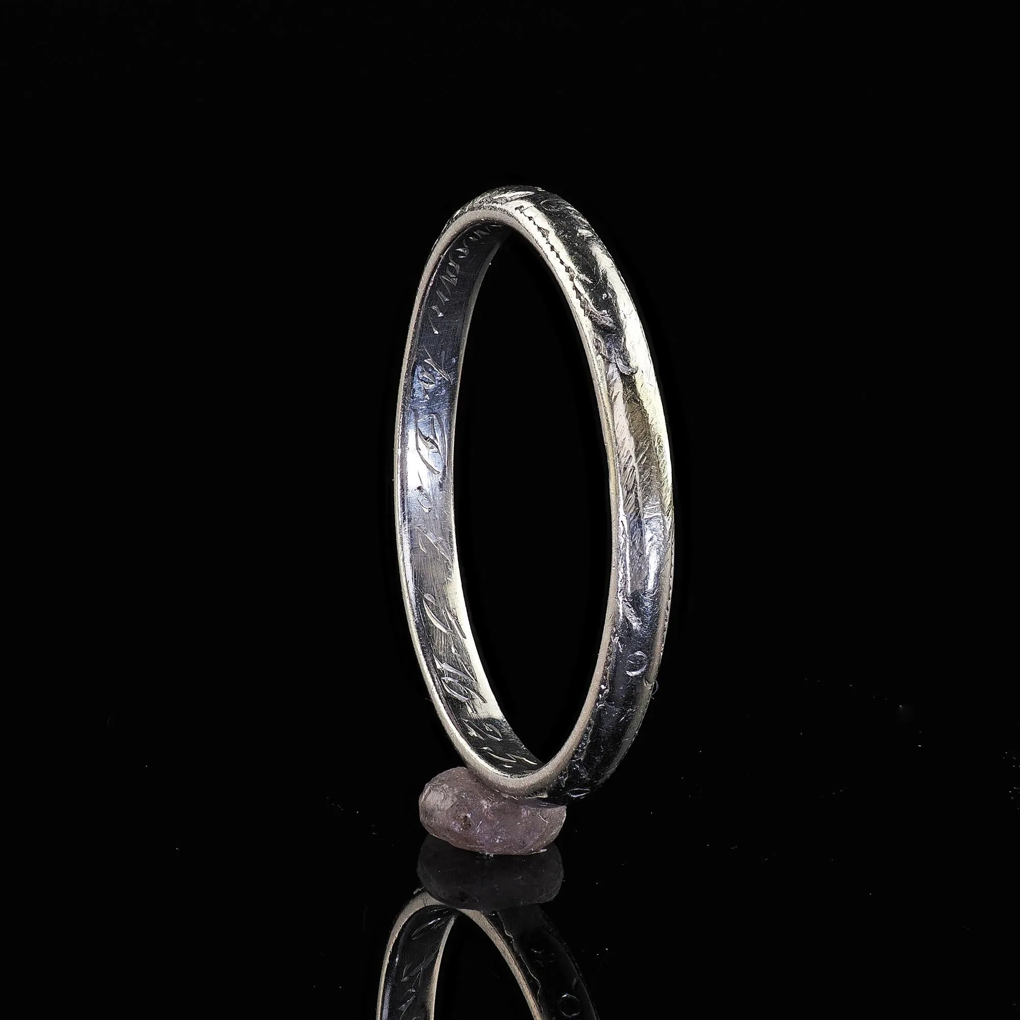 Antique Art Deco Platinum Engraved Wedding Band Circa 1925 - Size 6 1/4