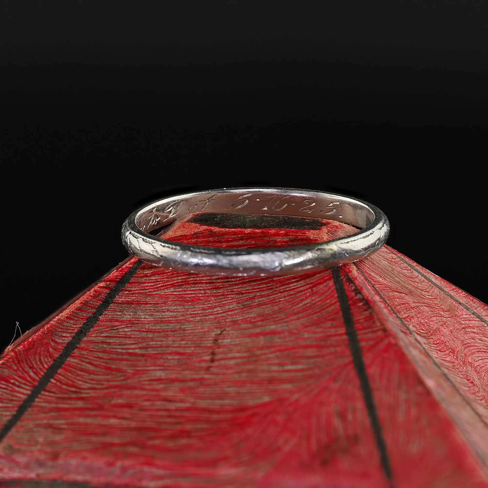 Antique Art Deco Platinum Engraved Wedding Band Circa 1925 - Size 6 1/4