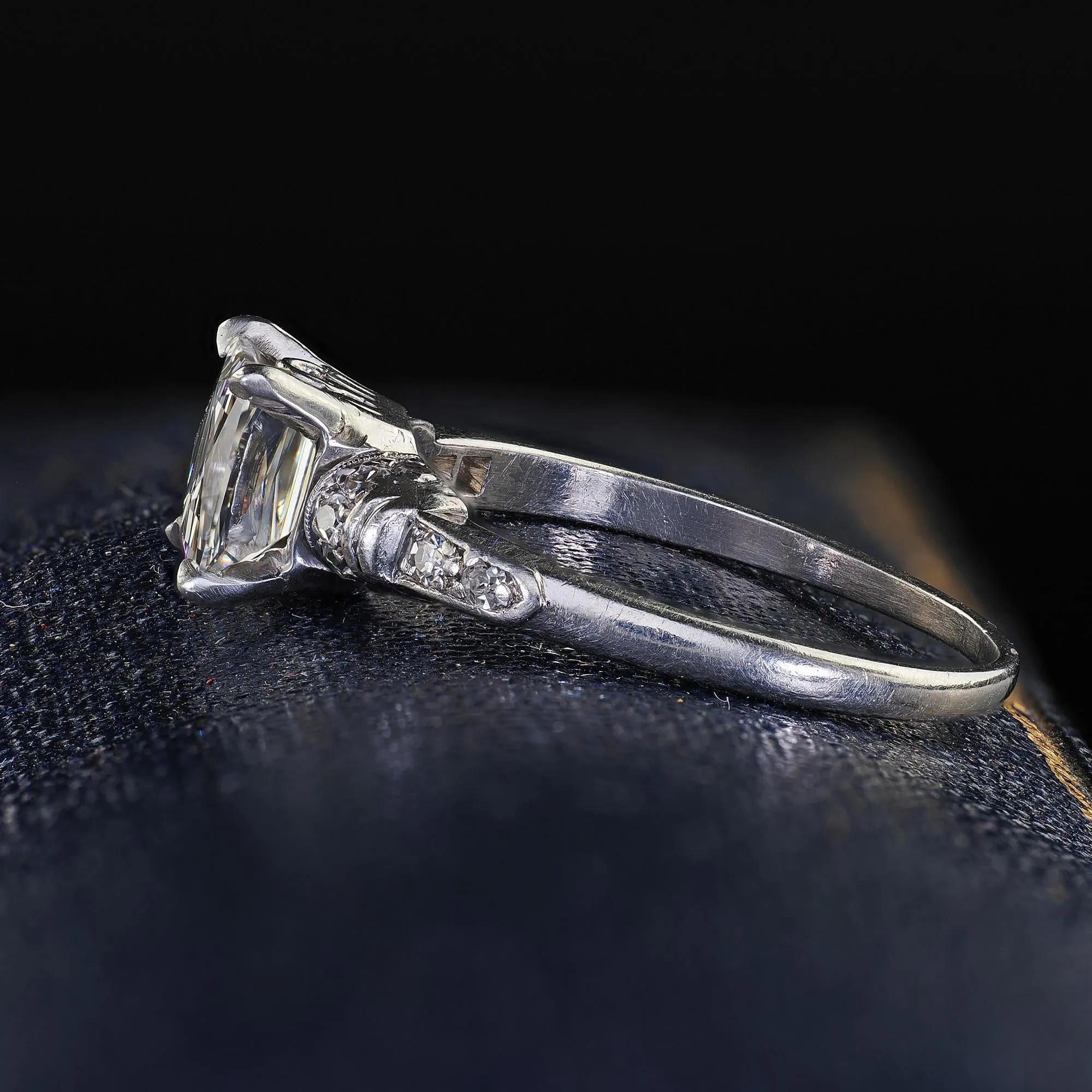 Antique Art Deco Platinum French Cut Diamond Solitaire Engagement Ring - GIA