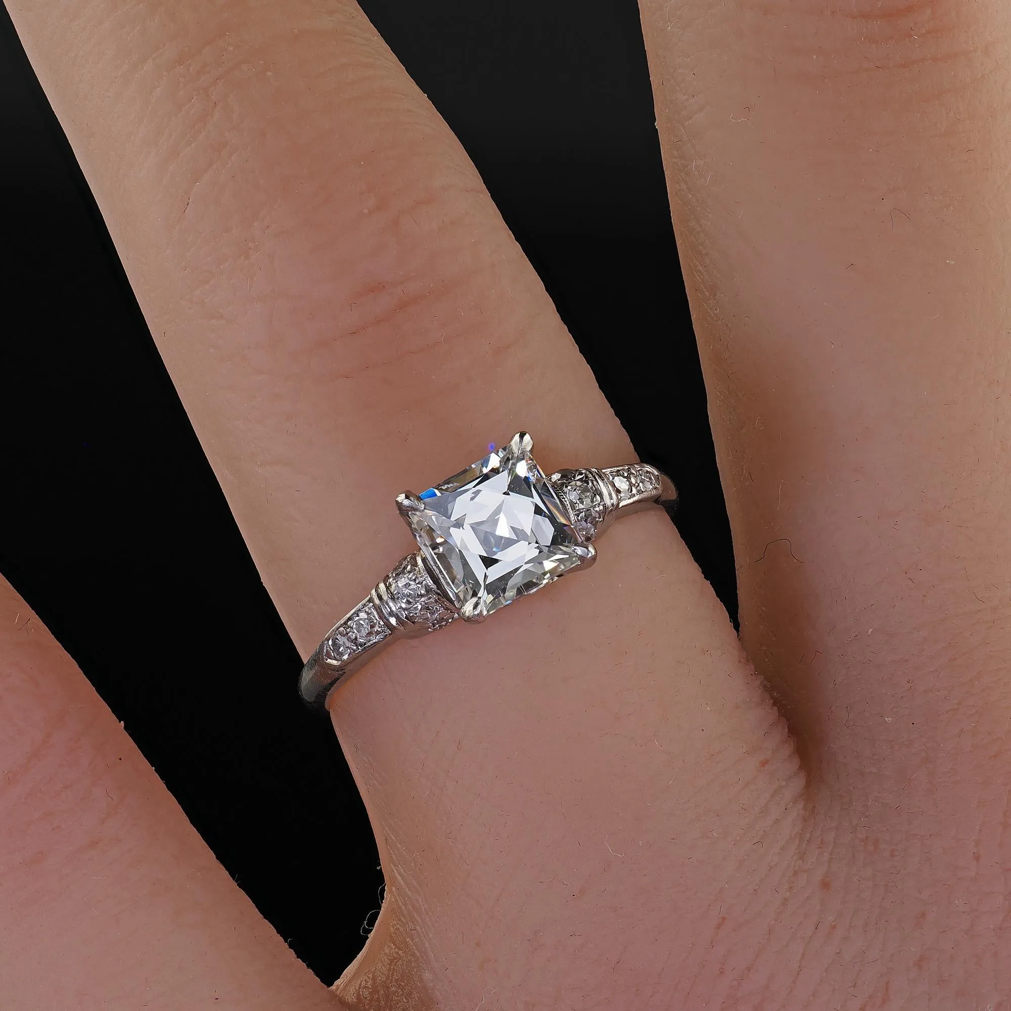 Antique Art Deco Platinum French Cut Diamond Solitaire Engagement Ring - GIA