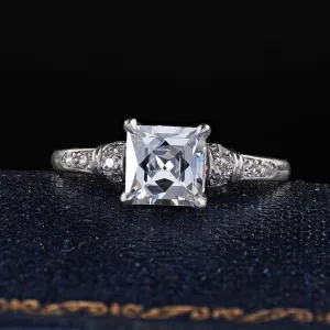 Antique Art Deco Platinum French Cut Diamond Solitaire Engagement Ring - GIA