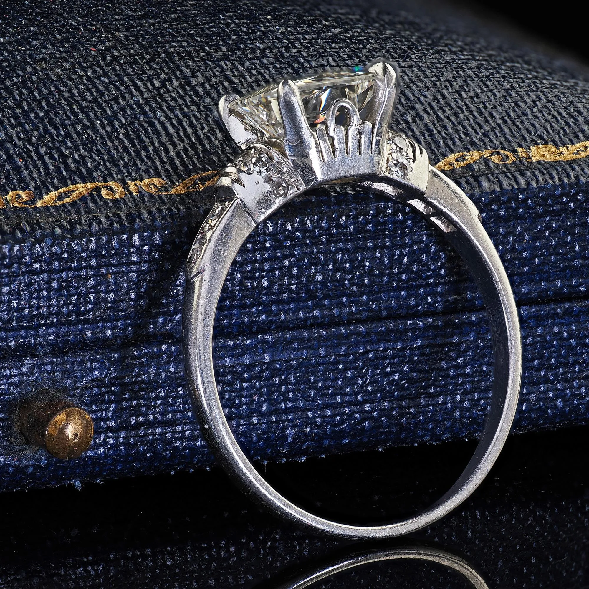 Antique Art Deco Platinum French Cut Diamond Solitaire Engagement Ring - GIA