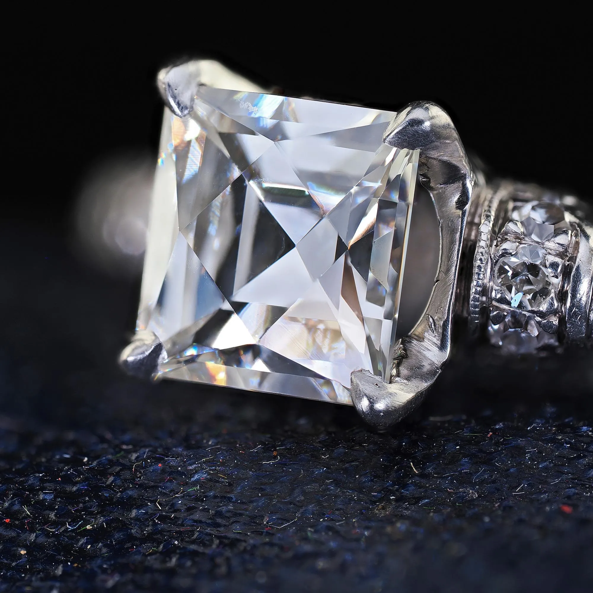Antique Art Deco Platinum French Cut Diamond Solitaire Engagement Ring - GIA