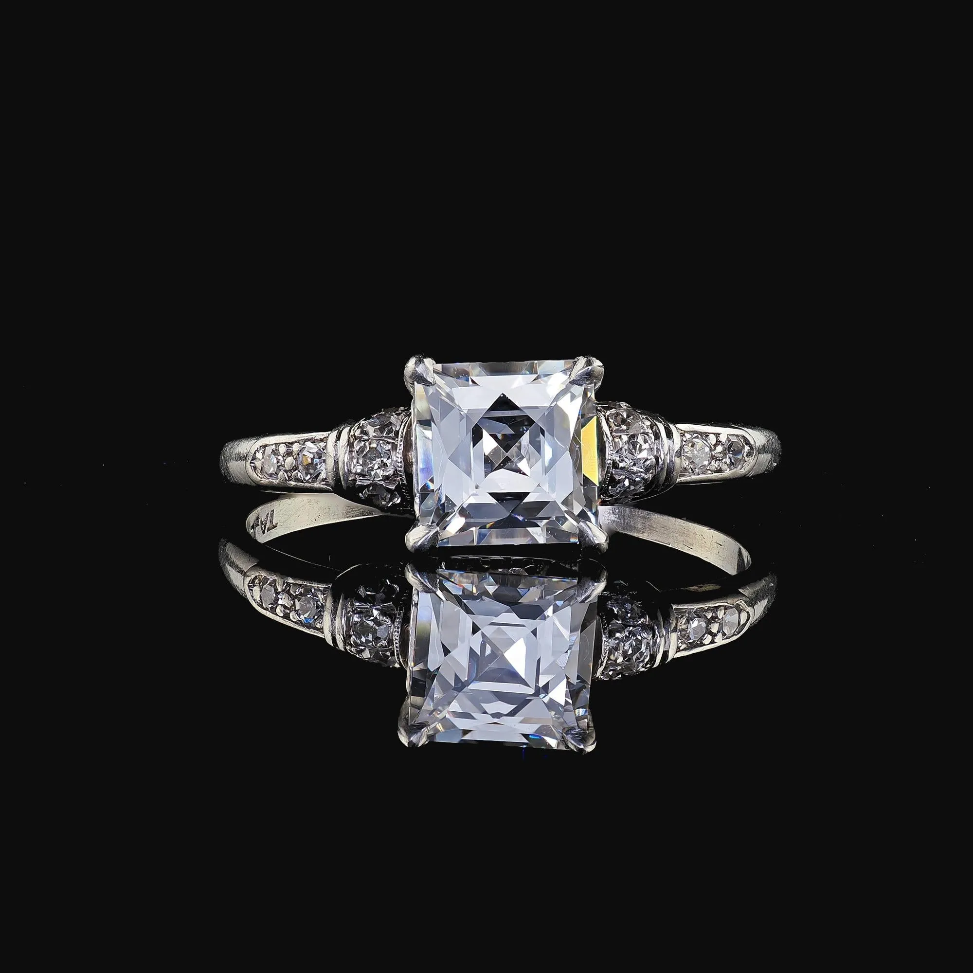 Antique Art Deco Platinum French Cut Diamond Solitaire Engagement Ring - GIA