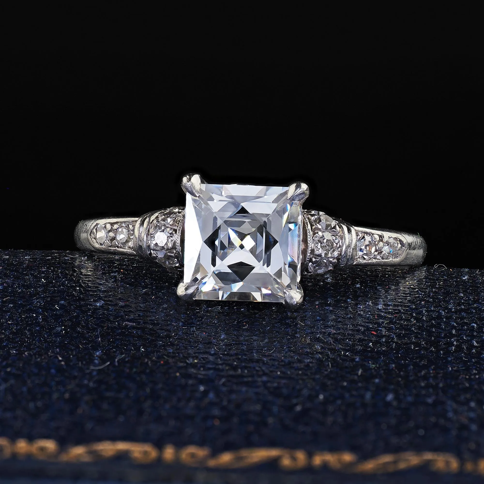 Antique Art Deco Platinum French Cut Diamond Solitaire Engagement Ring - GIA