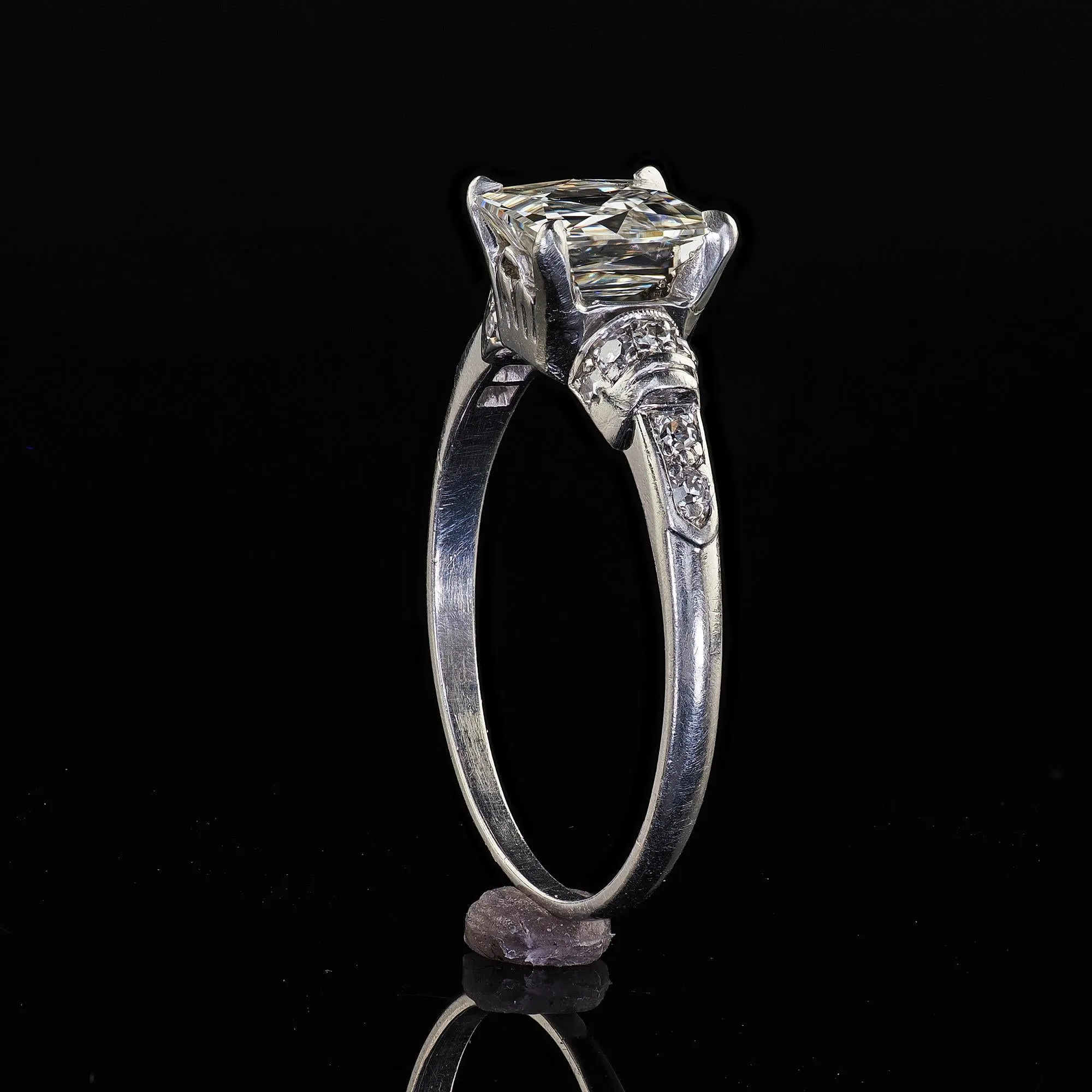 Antique Art Deco Platinum French Cut Diamond Solitaire Engagement Ring - GIA