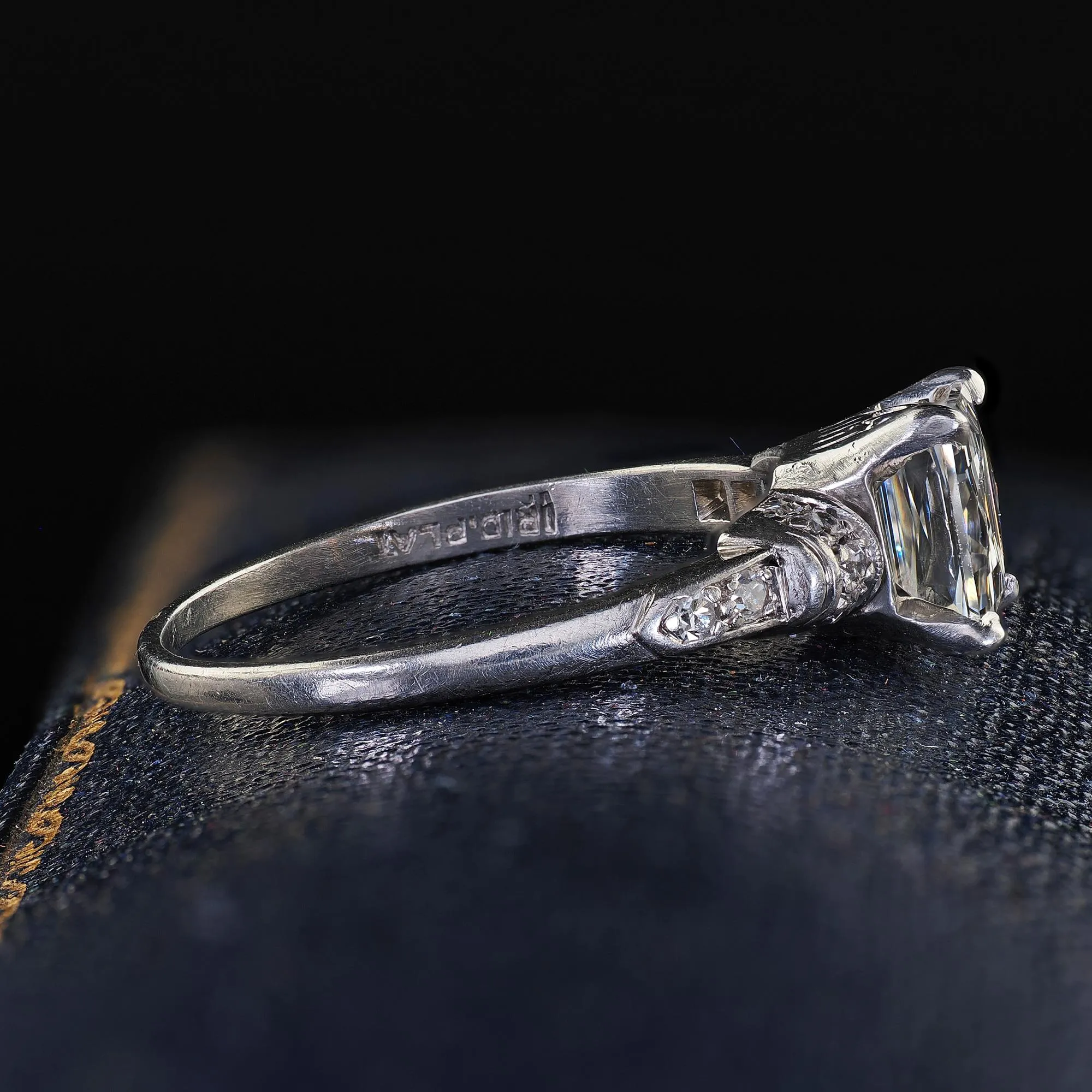 Antique Art Deco Platinum French Cut Diamond Solitaire Engagement Ring - GIA