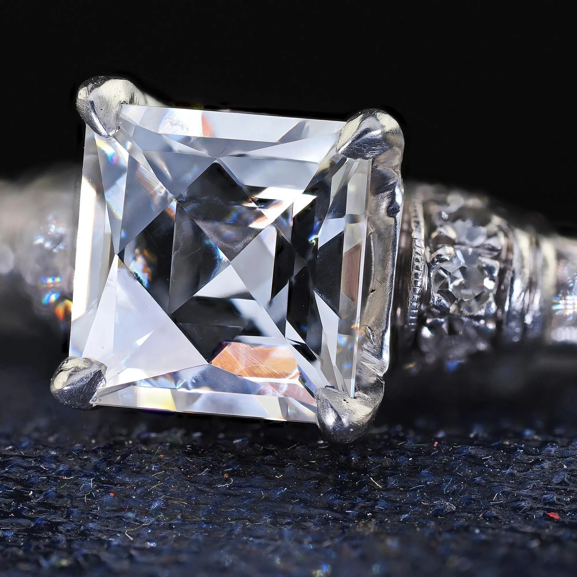 Antique Art Deco Platinum French Cut Diamond Solitaire Engagement Ring - GIA