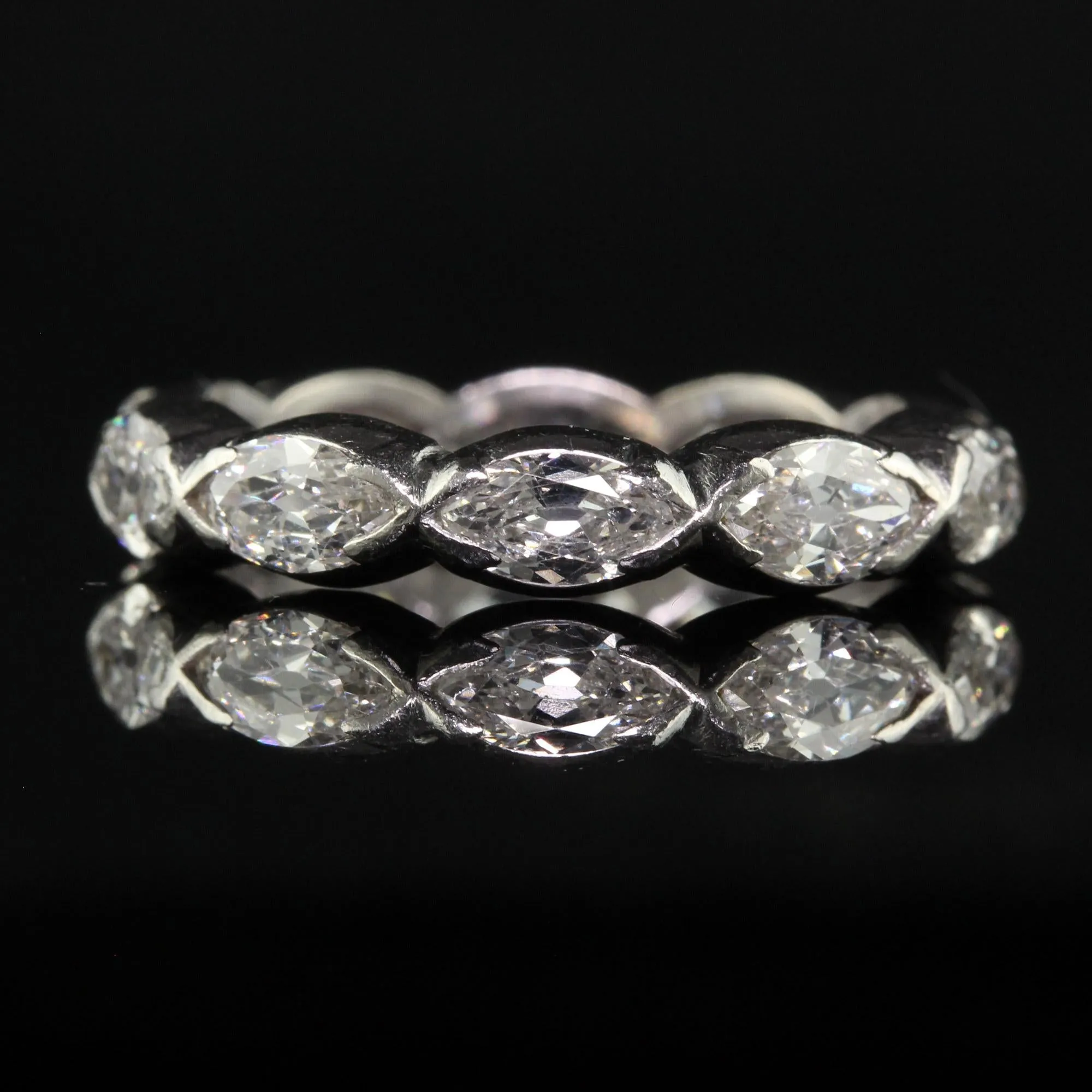 Antique Art Deco Platinum Old Cut Marquise Diamond Eternity Wedding Band