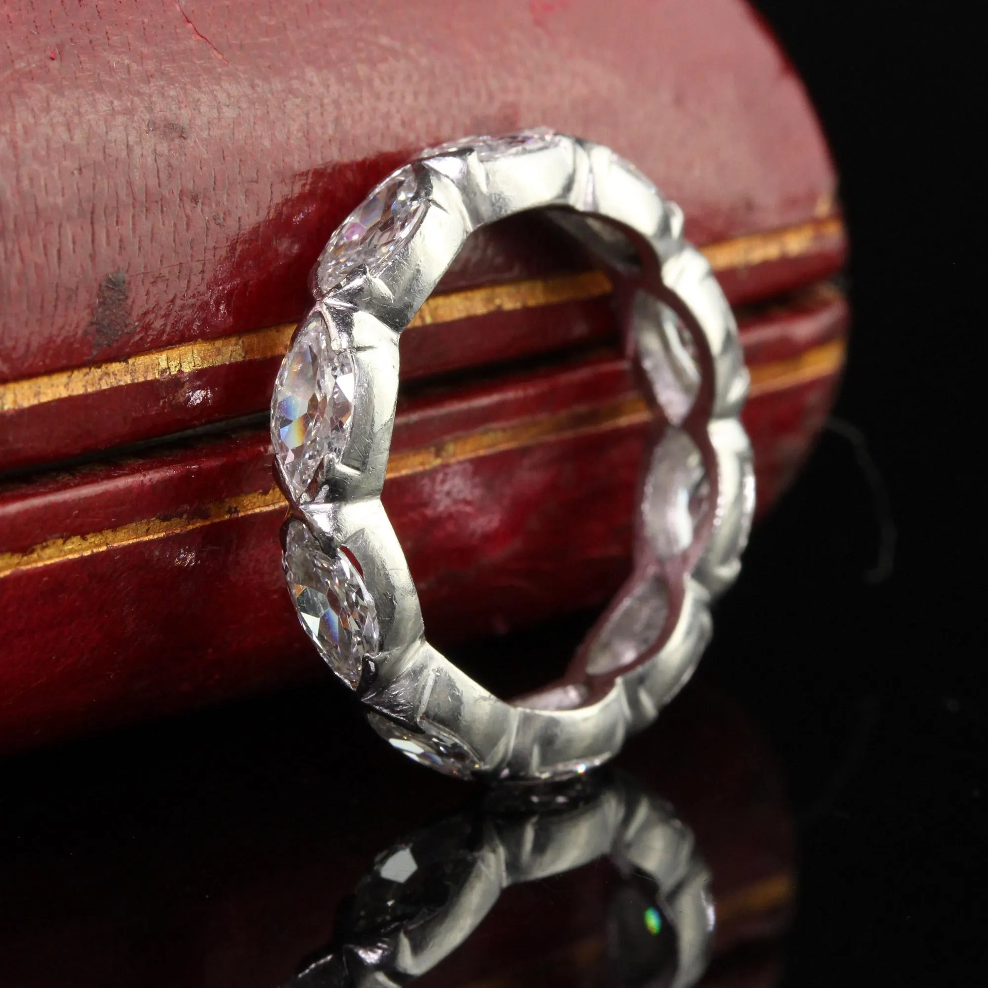 Antique Art Deco Platinum Old Cut Marquise Diamond Eternity Wedding Band