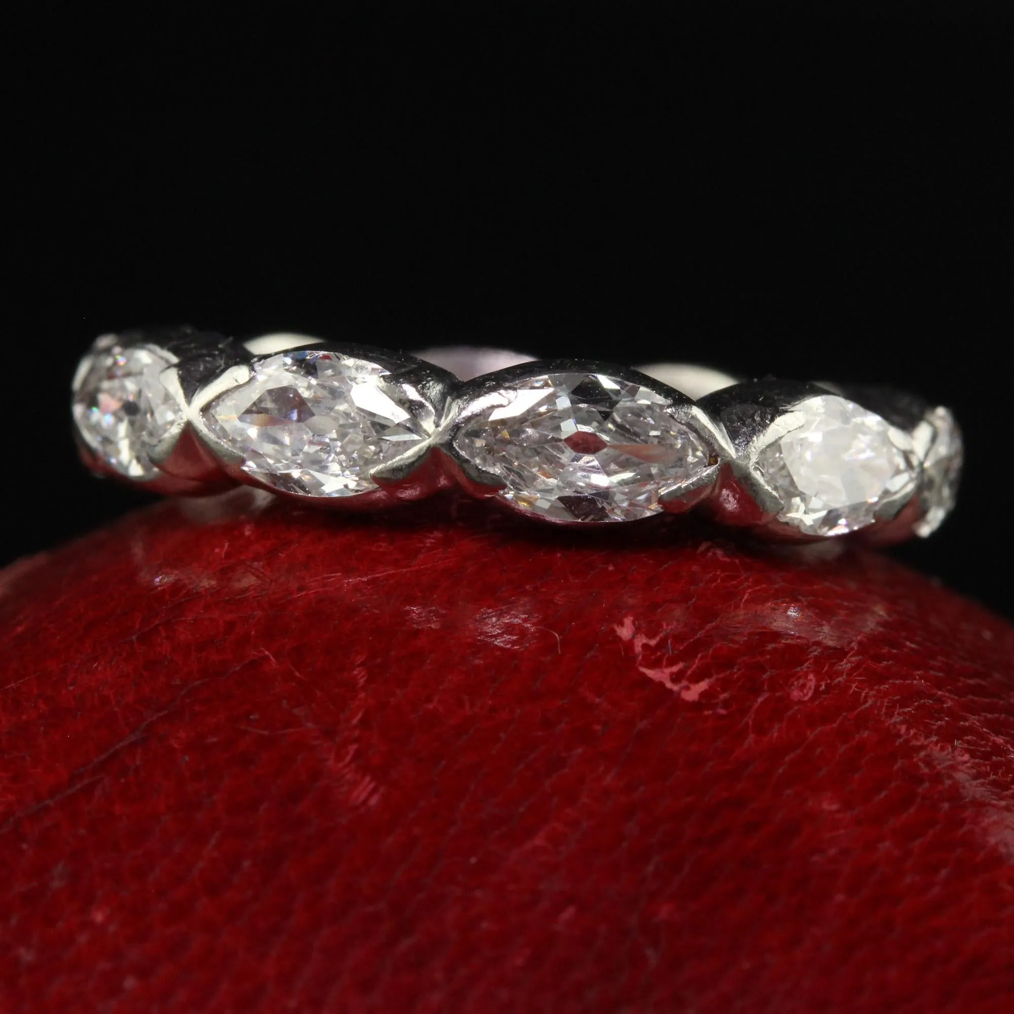 Antique Art Deco Platinum Old Cut Marquise Diamond Eternity Wedding Band
