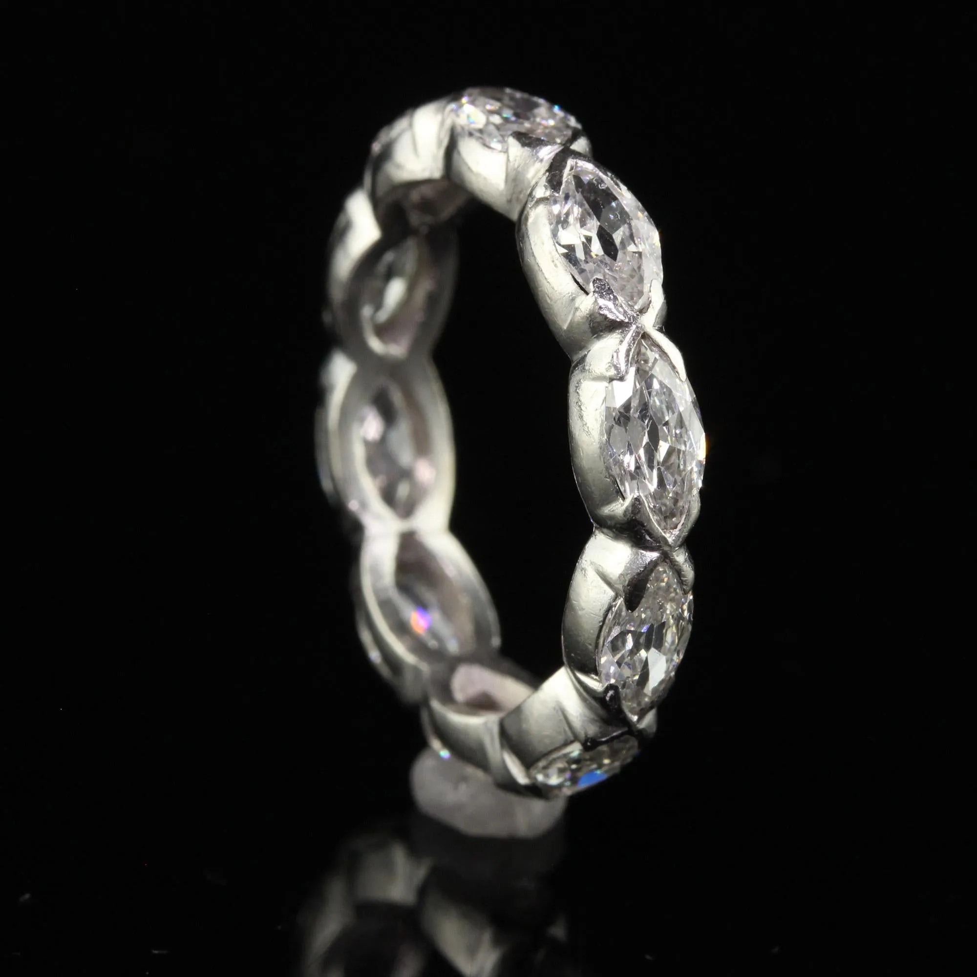 Antique Art Deco Platinum Old Cut Marquise Diamond Eternity Wedding Band