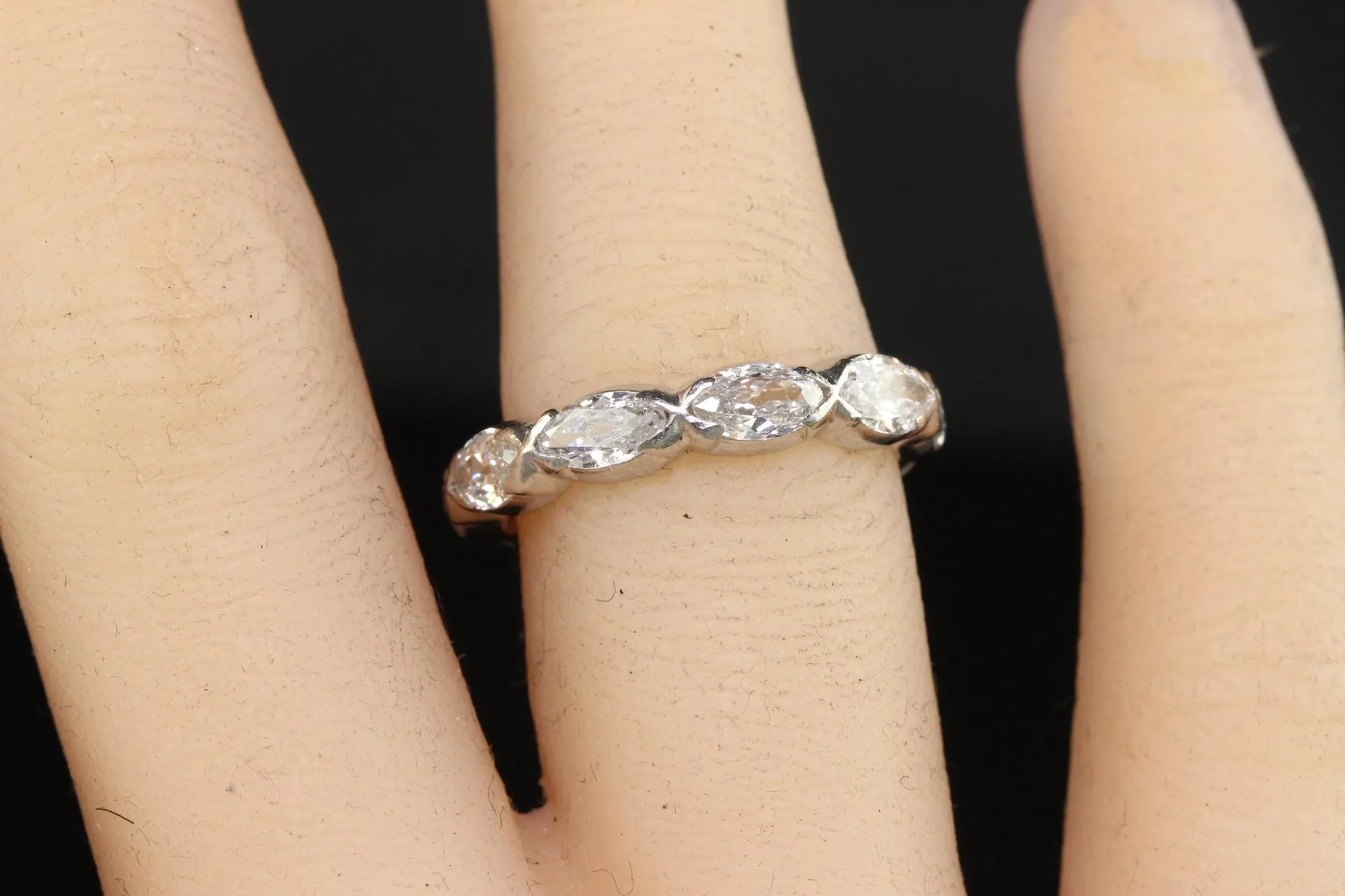 Antique Art Deco Platinum Old Cut Marquise Diamond Eternity Wedding Band