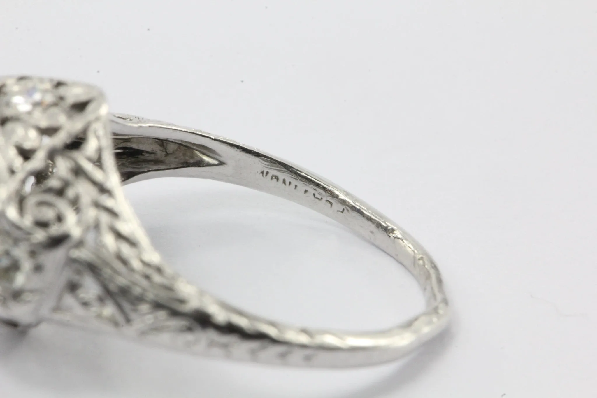 Antique Art Deco Platinum Old European Diamond & Sapphire Ring