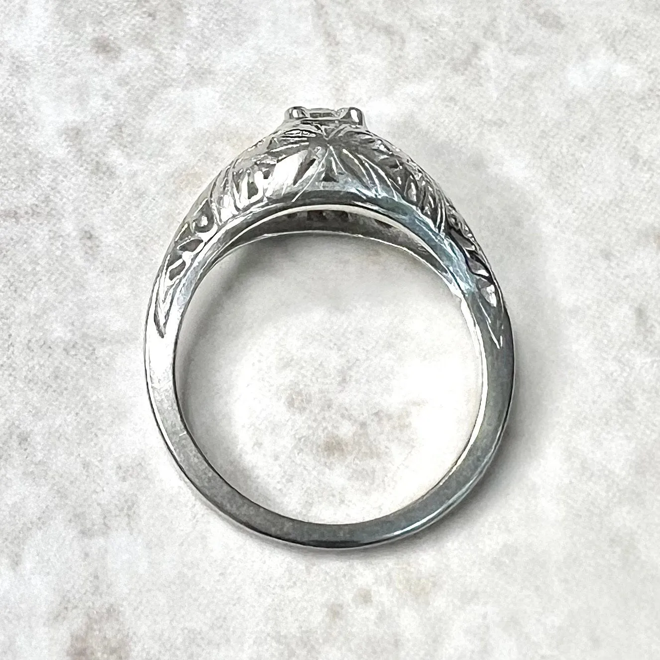 Antique Edwardian 14 Karat White Gold Filigree 0.15 Carat Diamond Engagement Ring