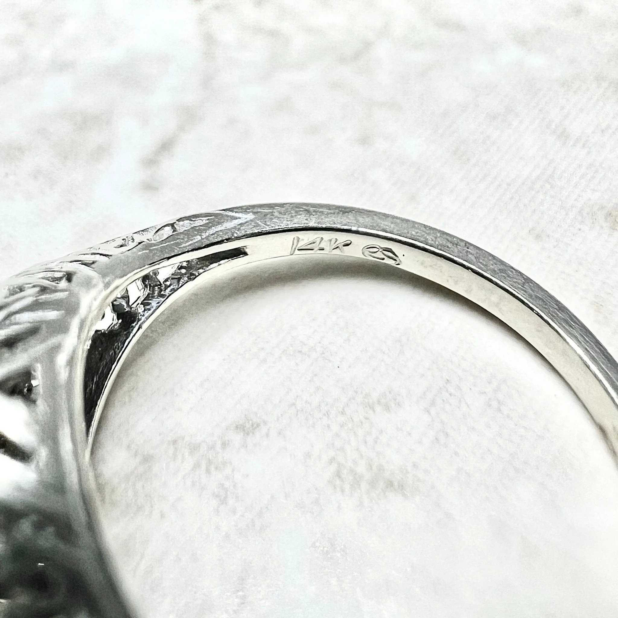 Antique Edwardian 14 Karat White Gold Filigree 0.15 Carat Diamond Engagement Ring