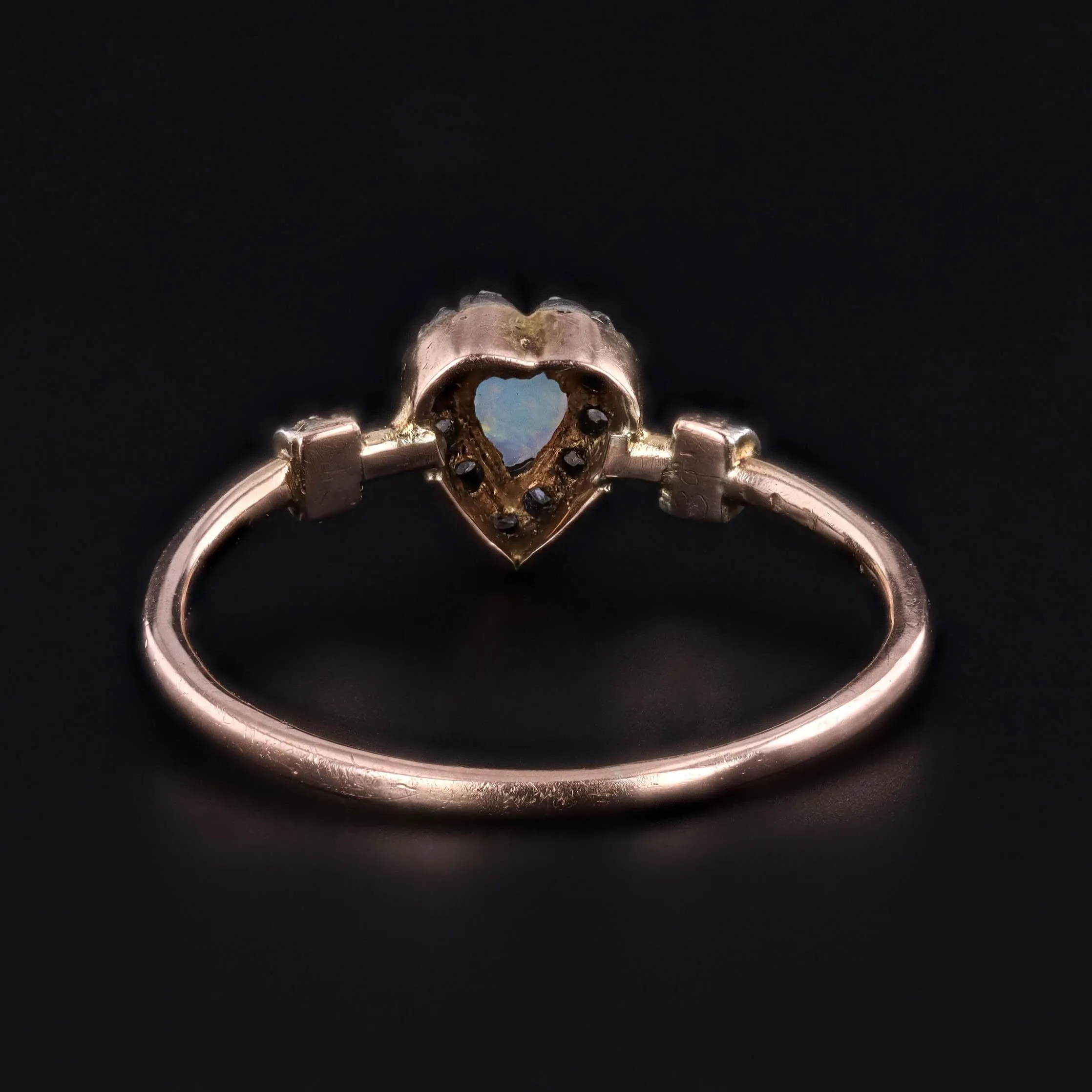 Antique Opal and Diamond Heart Ring of 18k Gold