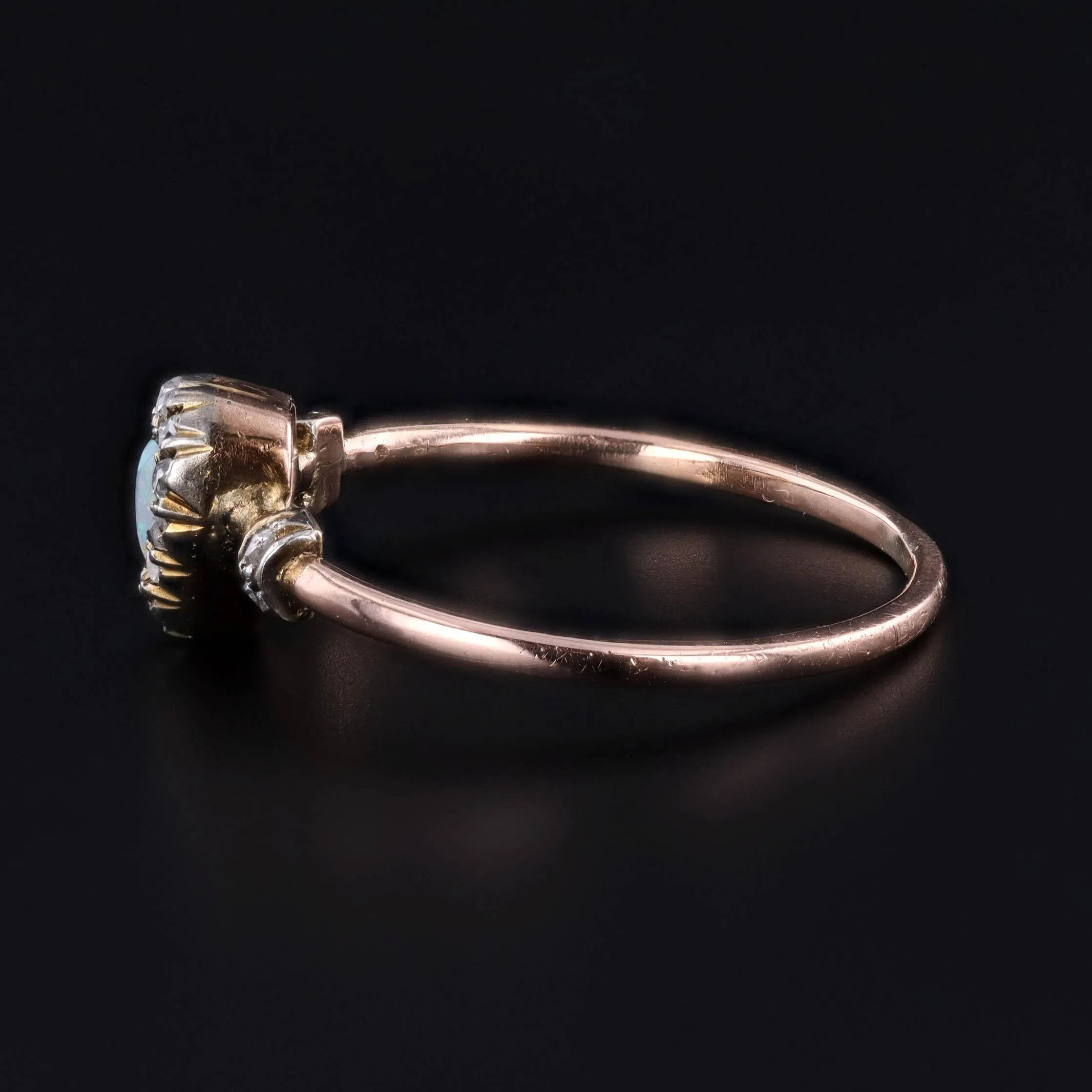 Antique Opal and Diamond Heart Ring of 18k Gold
