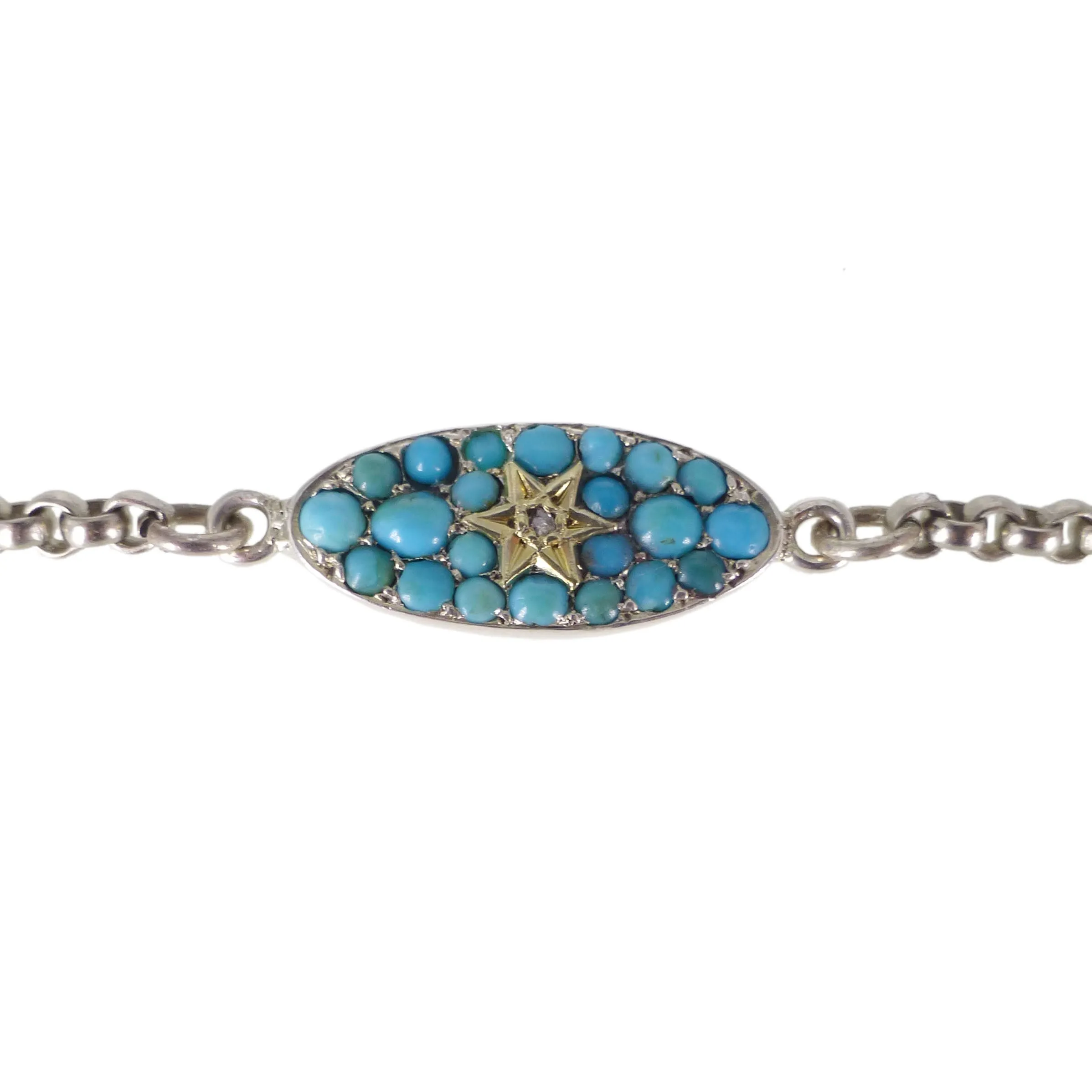 Antique Silver Turquoise Diamond Star Bracelet
