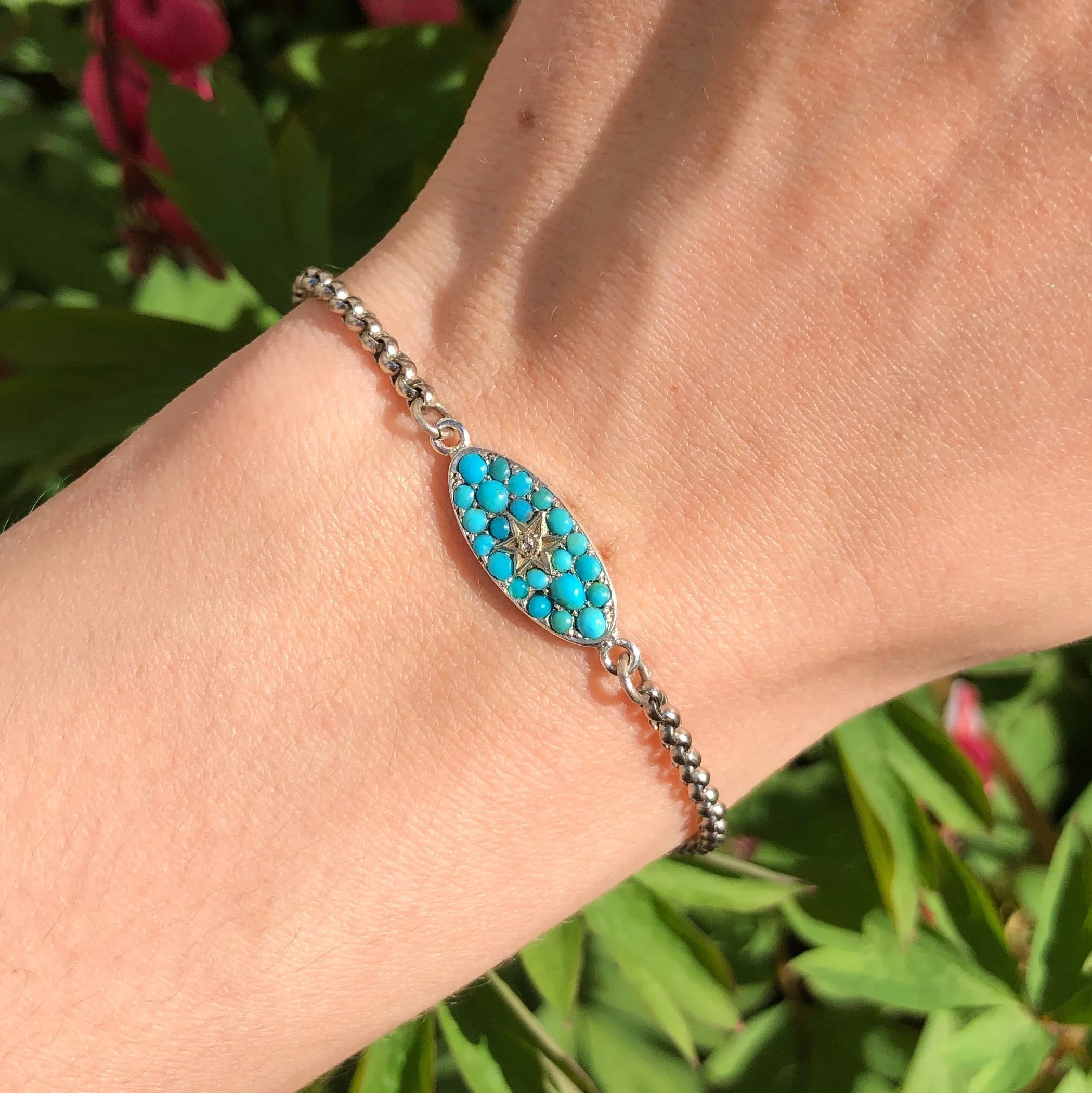 Antique Silver Turquoise Diamond Star Bracelet
