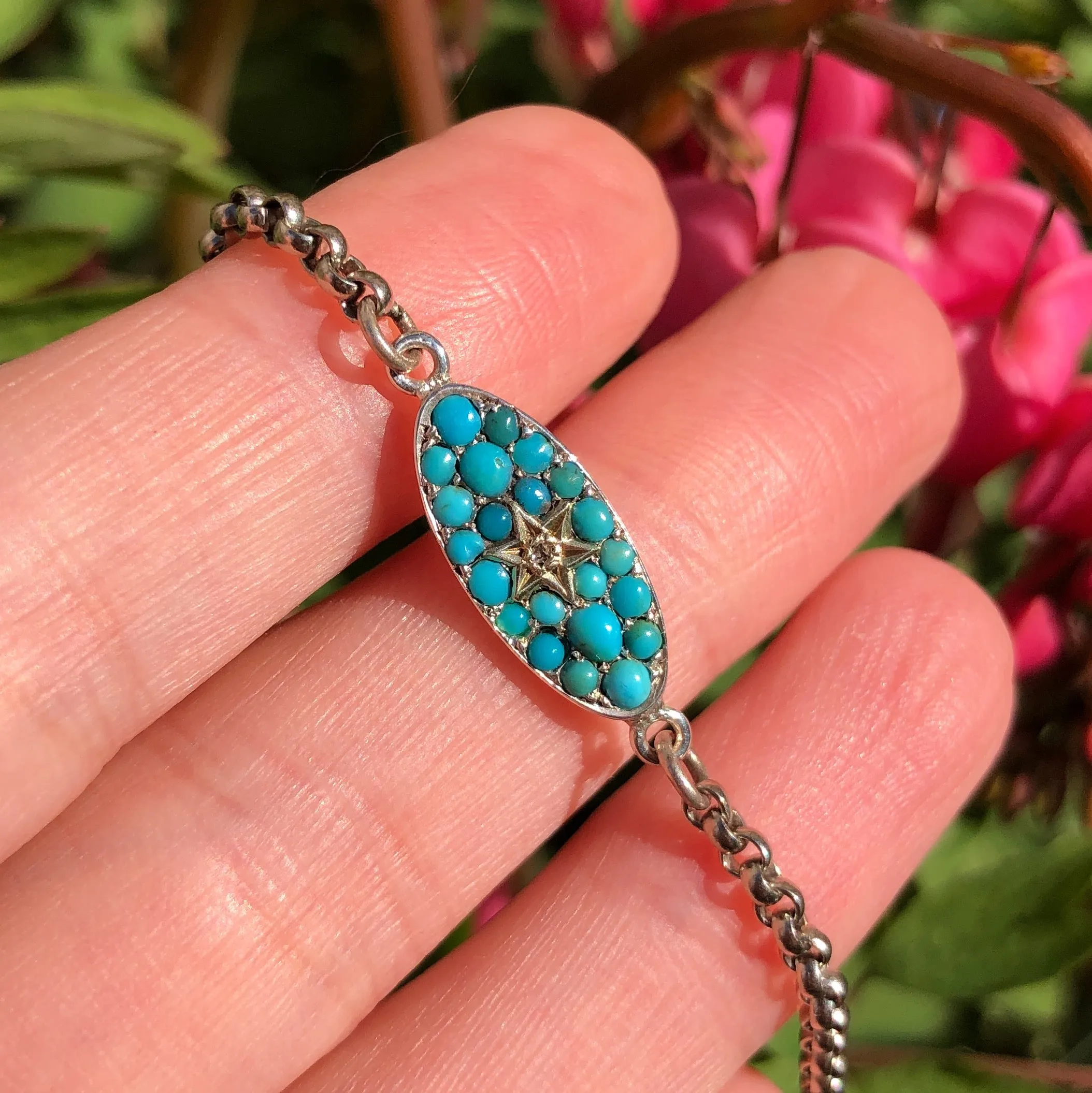 Antique Silver Turquoise Diamond Star Bracelet