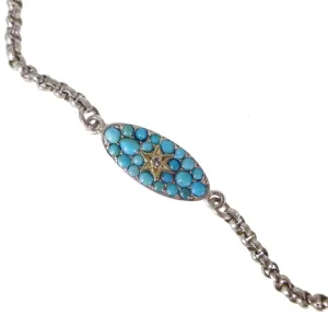 Antique Silver Turquoise Diamond Star Bracelet