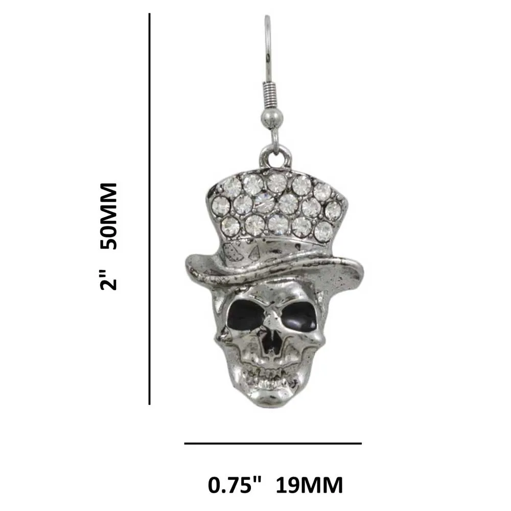 Antique Skull with Crystal Hat Dangling Earring - PF602E