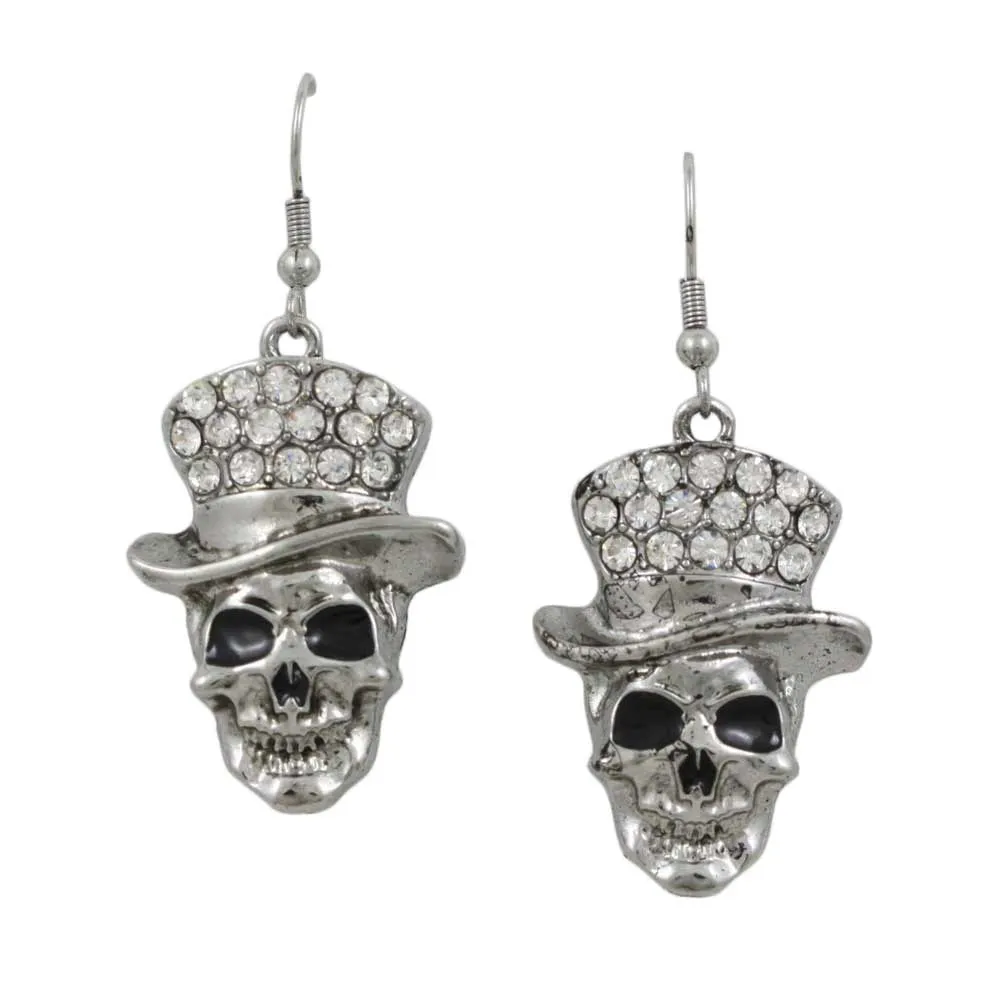 Antique Skull with Crystal Hat Dangling Earring - PF602E