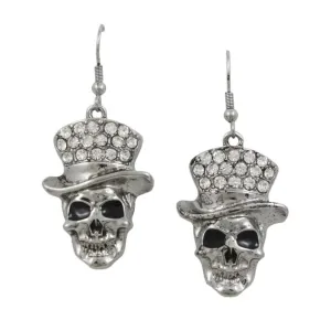 Antique Skull with Crystal Hat Dangling Earring - PF602E