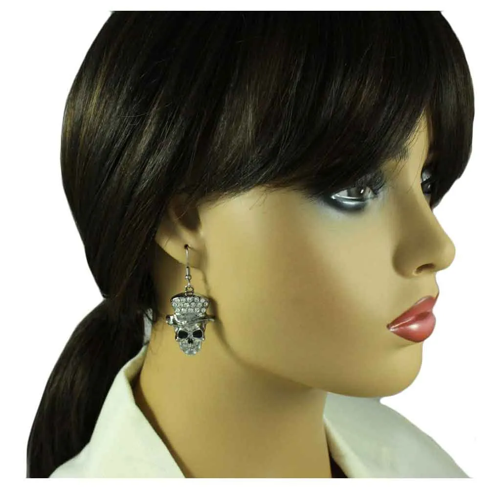 Antique Skull with Crystal Hat Dangling Earring - PF602E