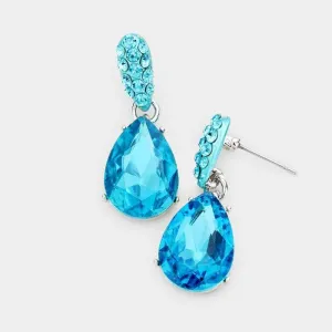 Aqua Blue Crystal Teardrop Earrings