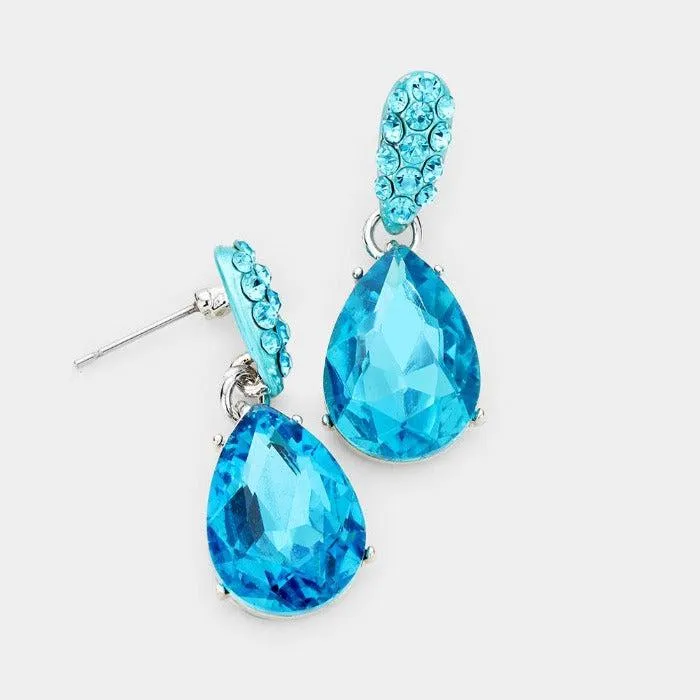 Aqua Blue Crystal Teardrop Earrings