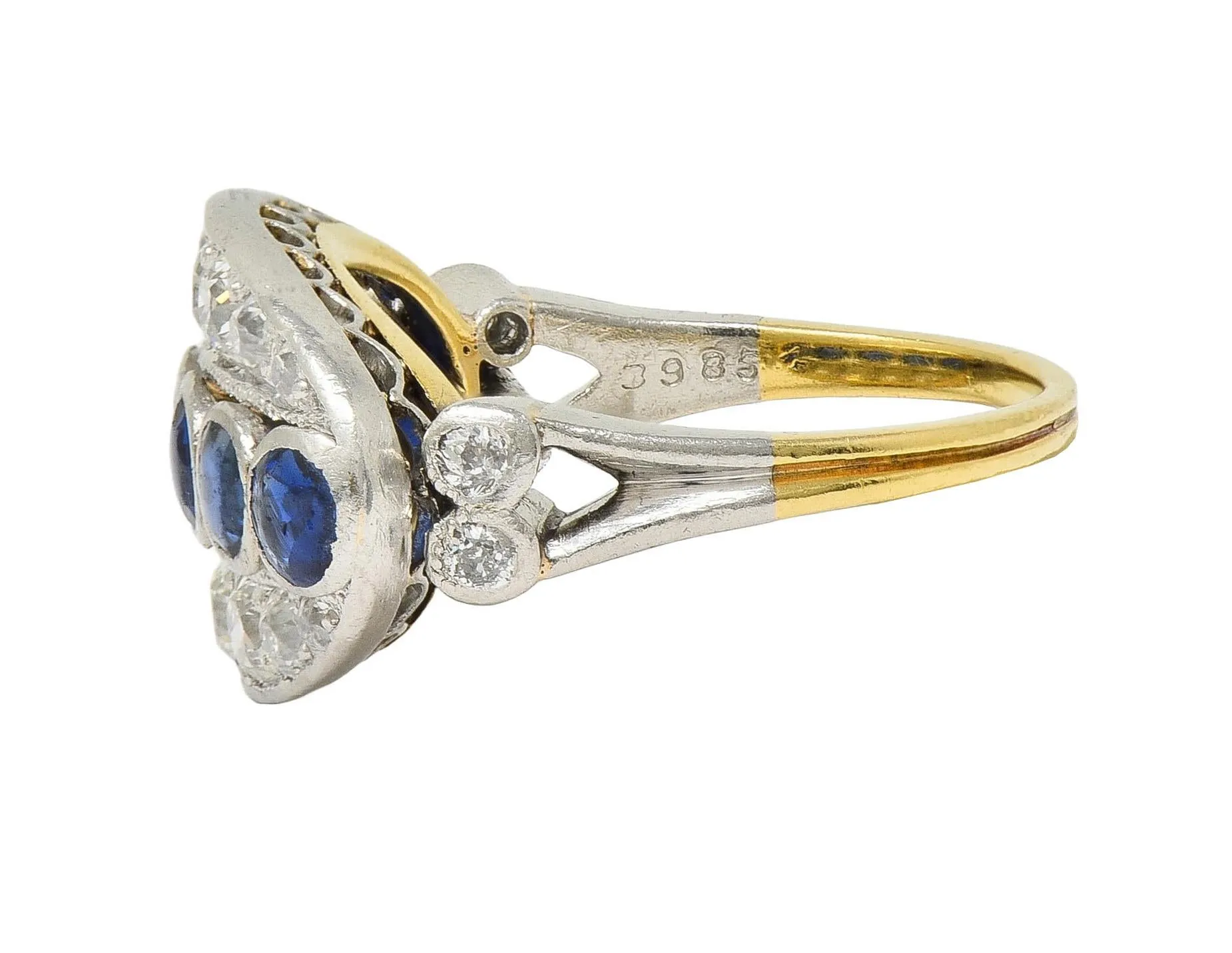 Art Deco 1.89 CTW Sapphire Diamond Platinum 18 Karat Yellow Gold Vintage Band Ring