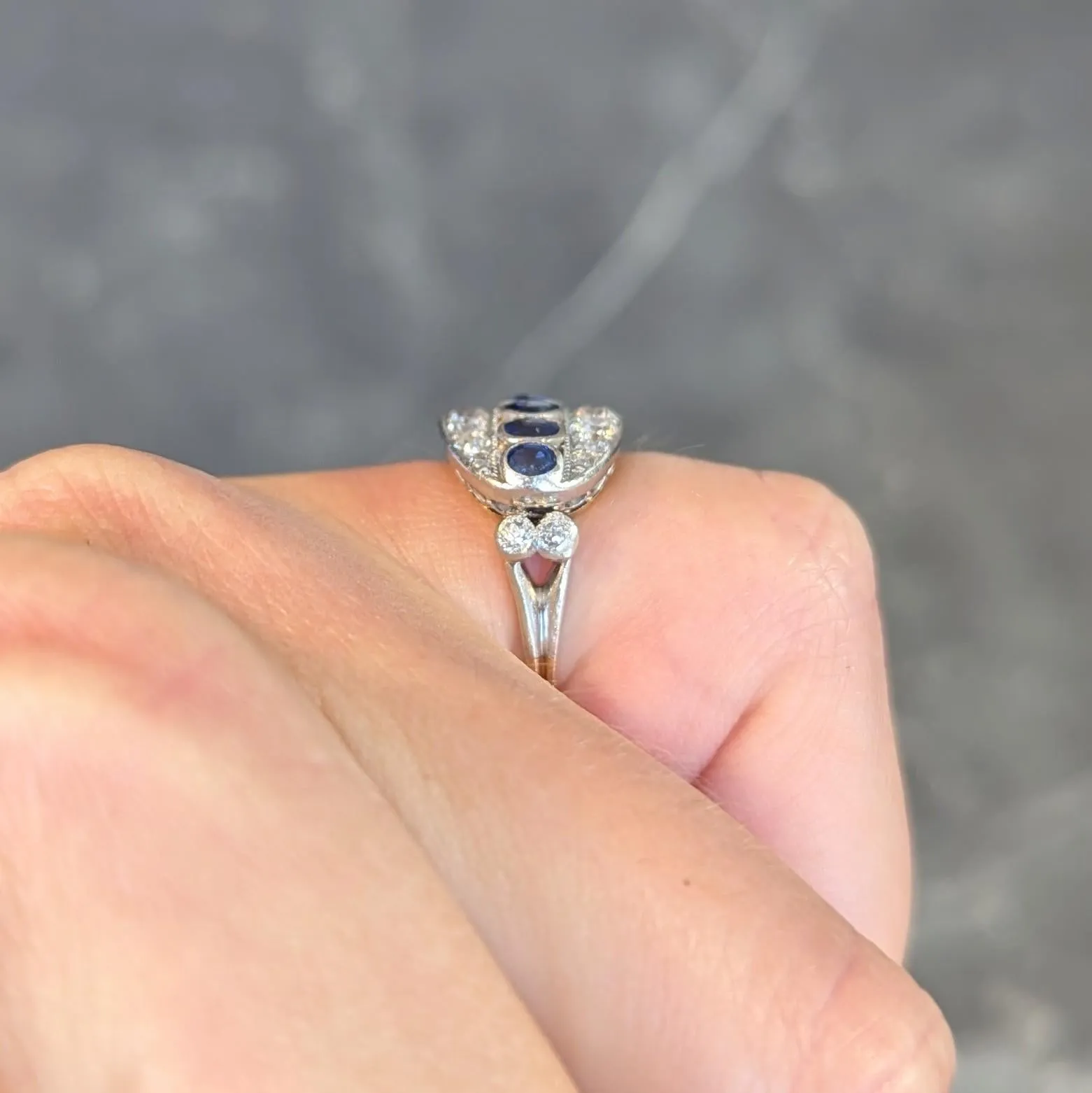 Art Deco 1.89 CTW Sapphire Diamond Platinum 18 Karat Yellow Gold Vintage Band Ring