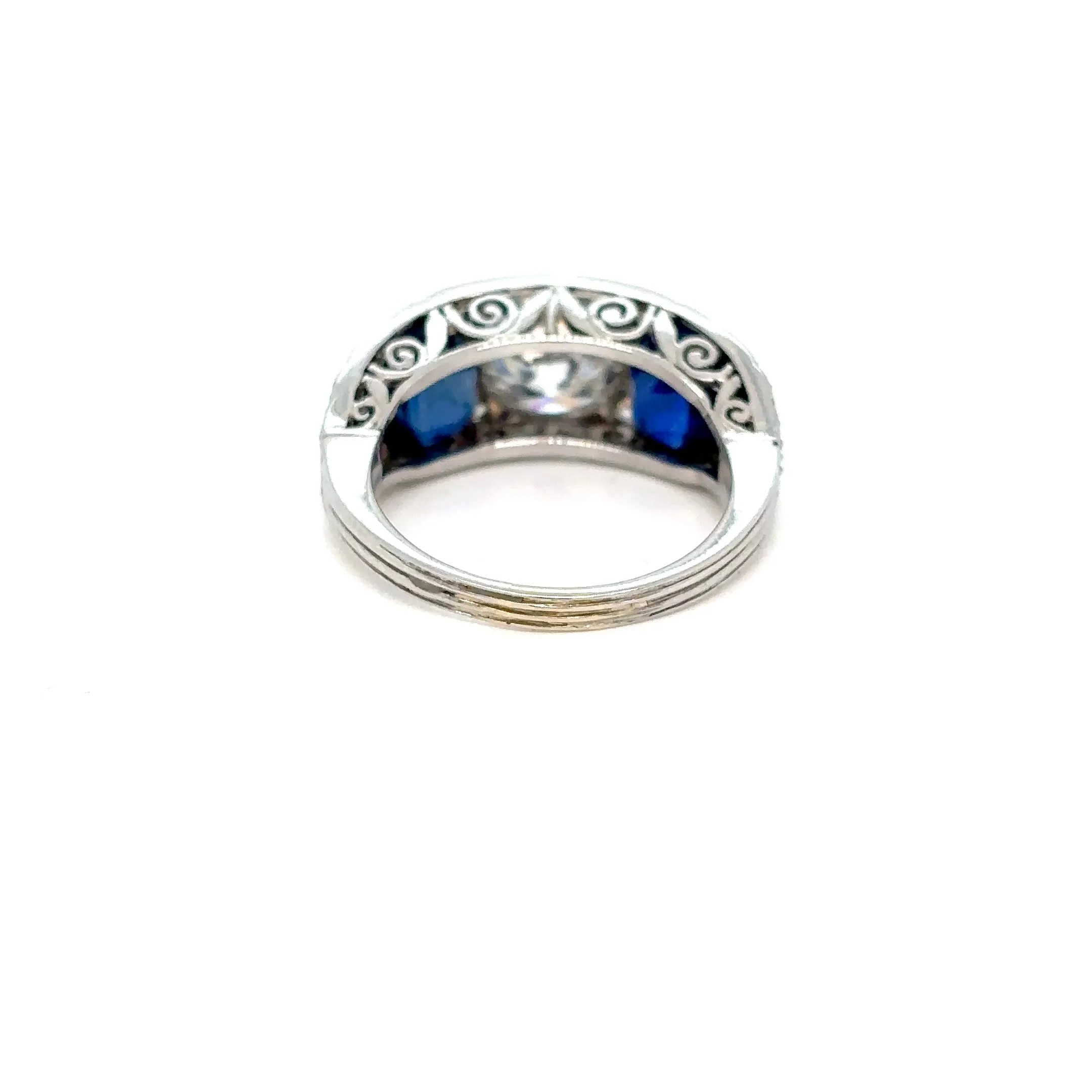 Art Deco Certified 4.10 Carat Natural Sapphire Diamond Plaque Filigree Ring