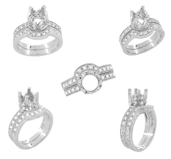 Art Deco Diamond Engraved Wheat Wedding Band in Platinum - Rounded Contoured