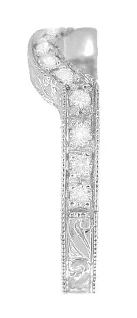 Art Deco Diamond Engraved Wheat Wedding Band in Platinum - Rounded Contoured
